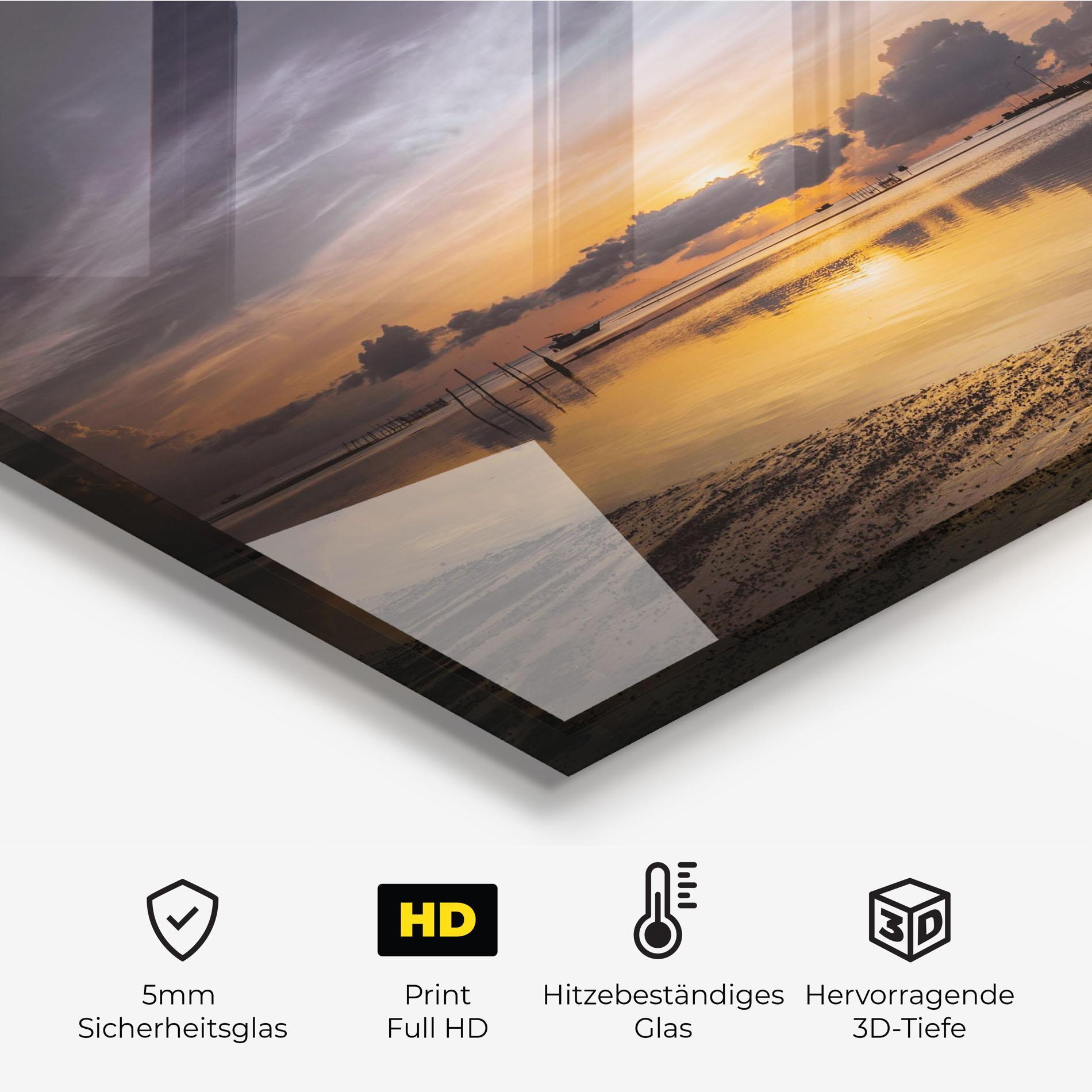 Küchenrückwand Glas Orange Purple Beach mockup 2