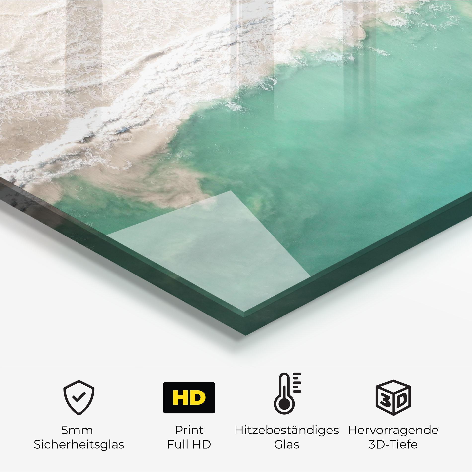 Küchenrückwand Glas Pretty Blue Beach mockup 2