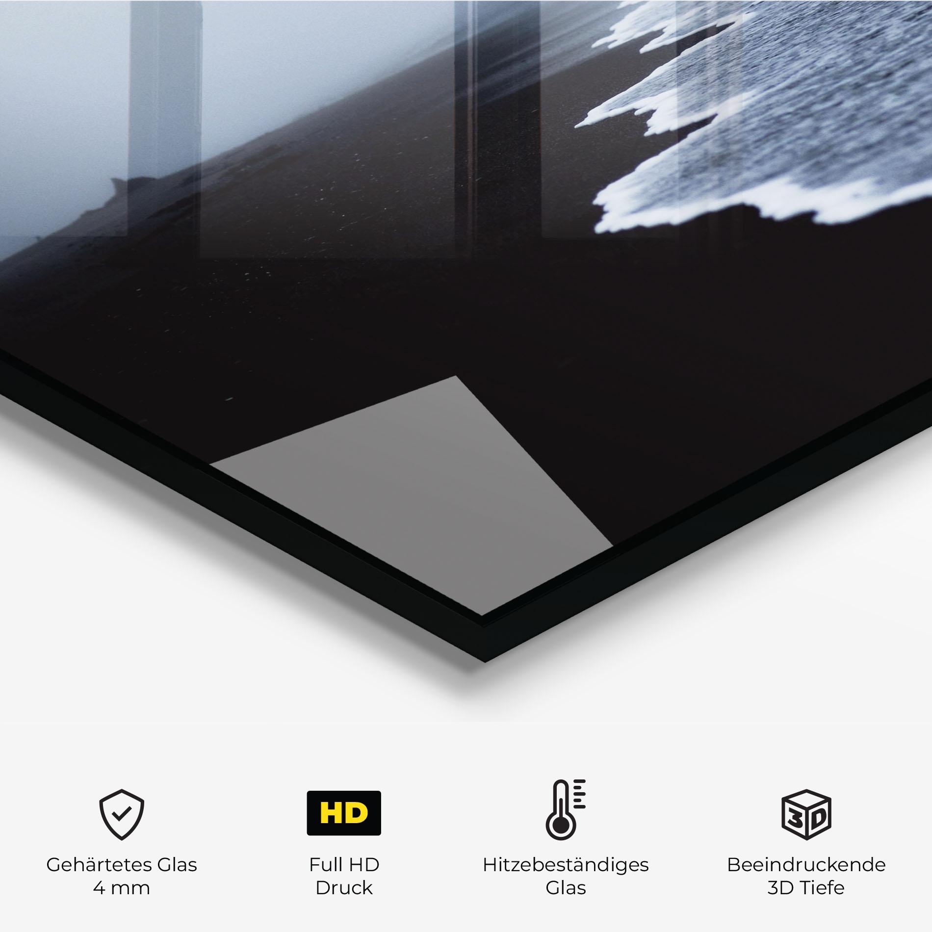 Küchenrückwand Glas Black Beach View mockup 2