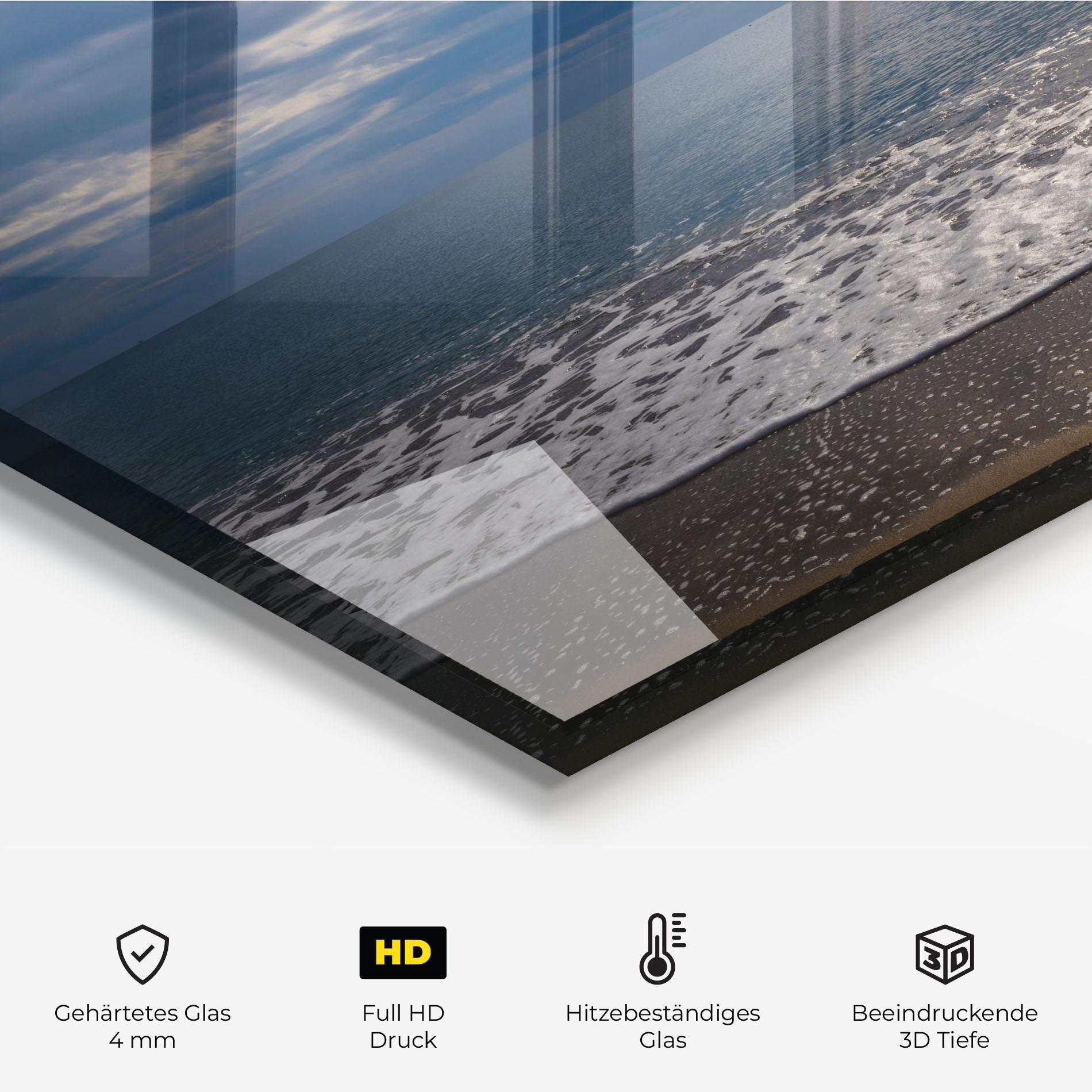 Küchenrückwand Glas Blue Cream Beach mockup 2