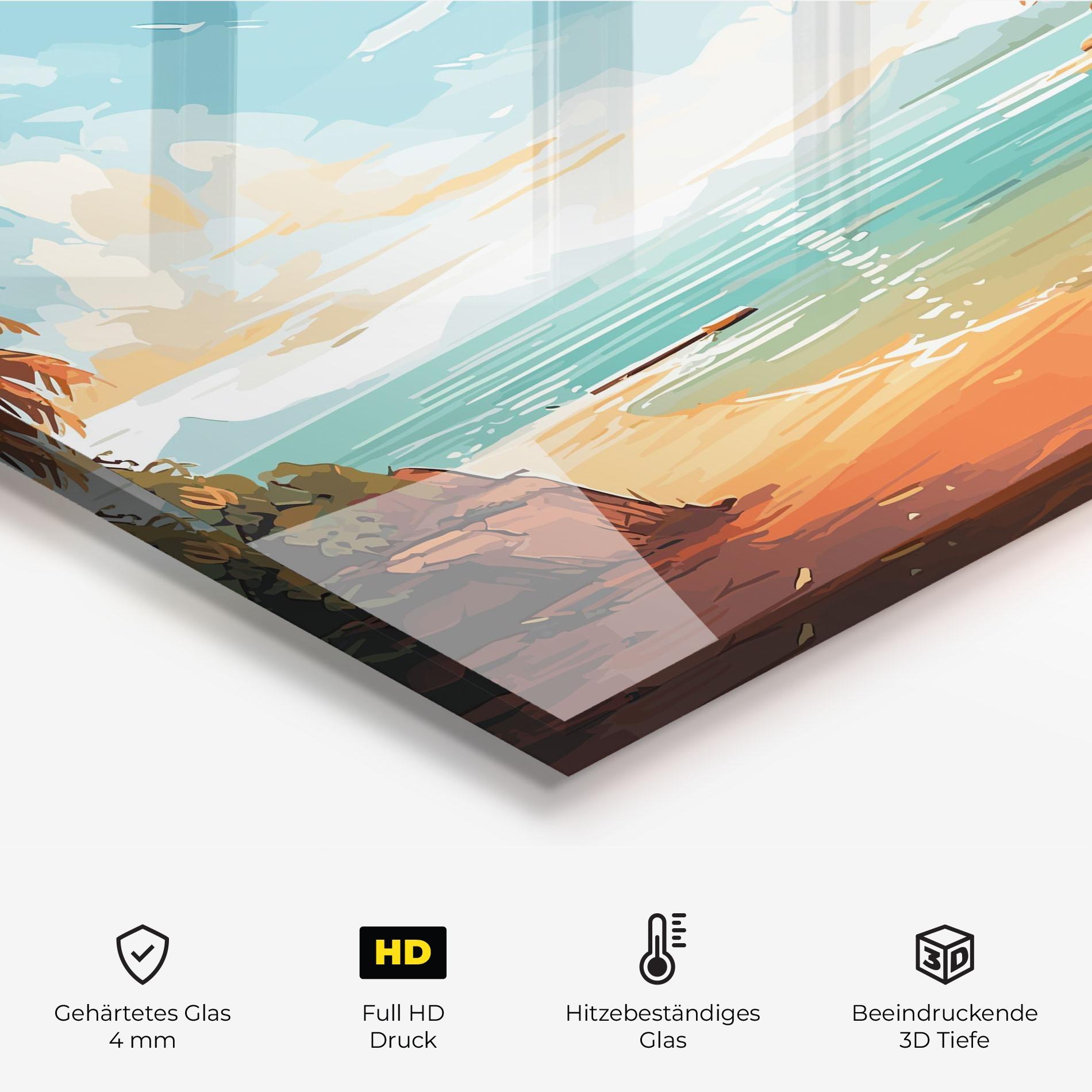 Küchenrückwand Glas Blue Sky Beach mockup 2