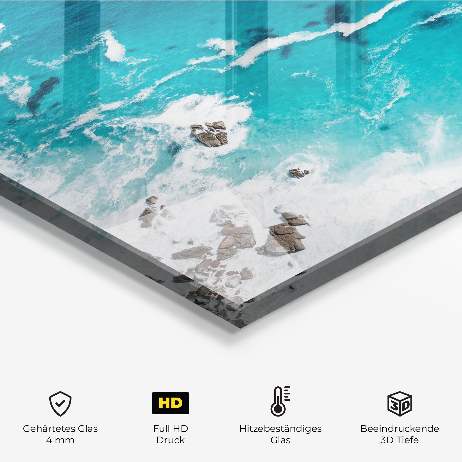 Küchenrückwand Glas Blue Water Beach mockup 2
