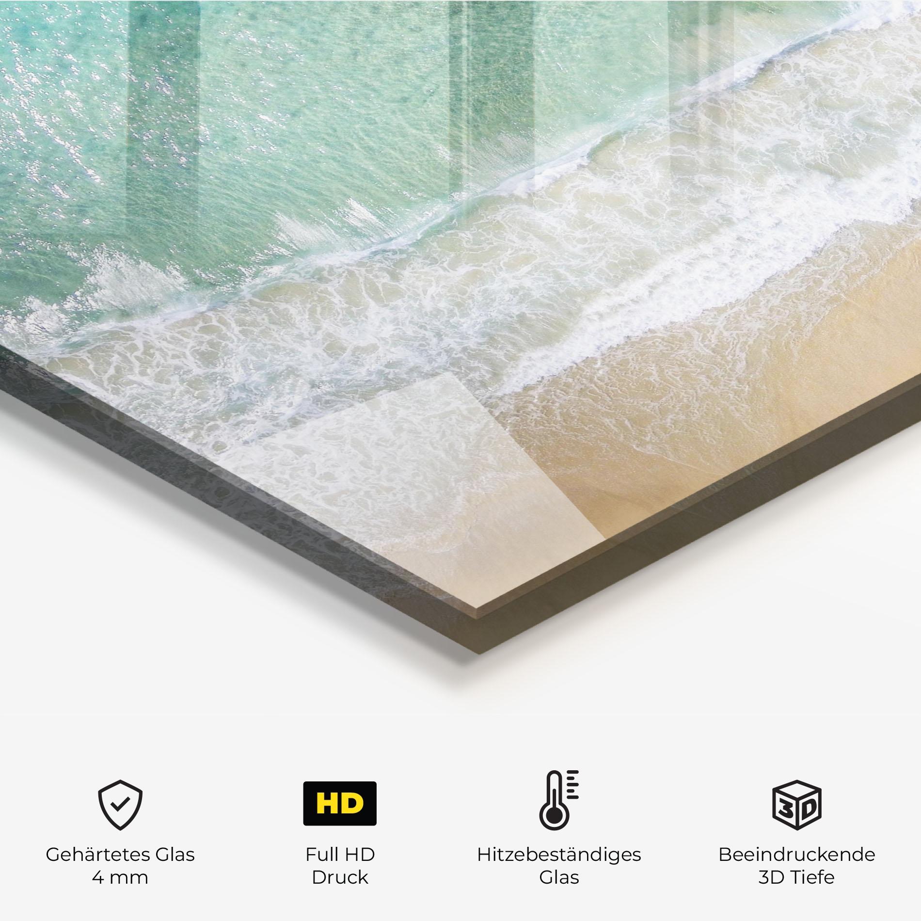 Küchenrückwand Glas Blue Waves Beach mockup 2