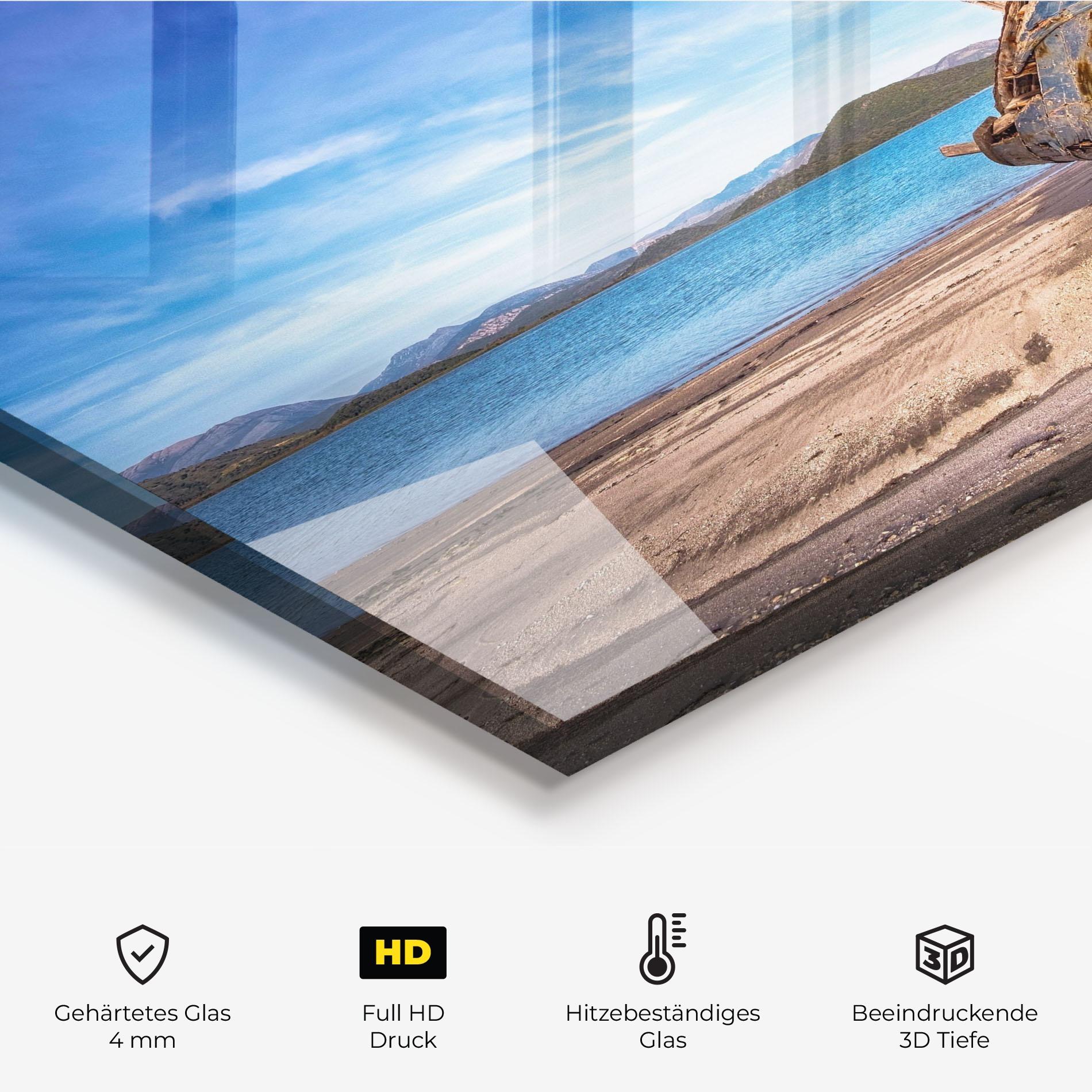 Küchenrückwand Glas Boat Blue Sky mockup 2