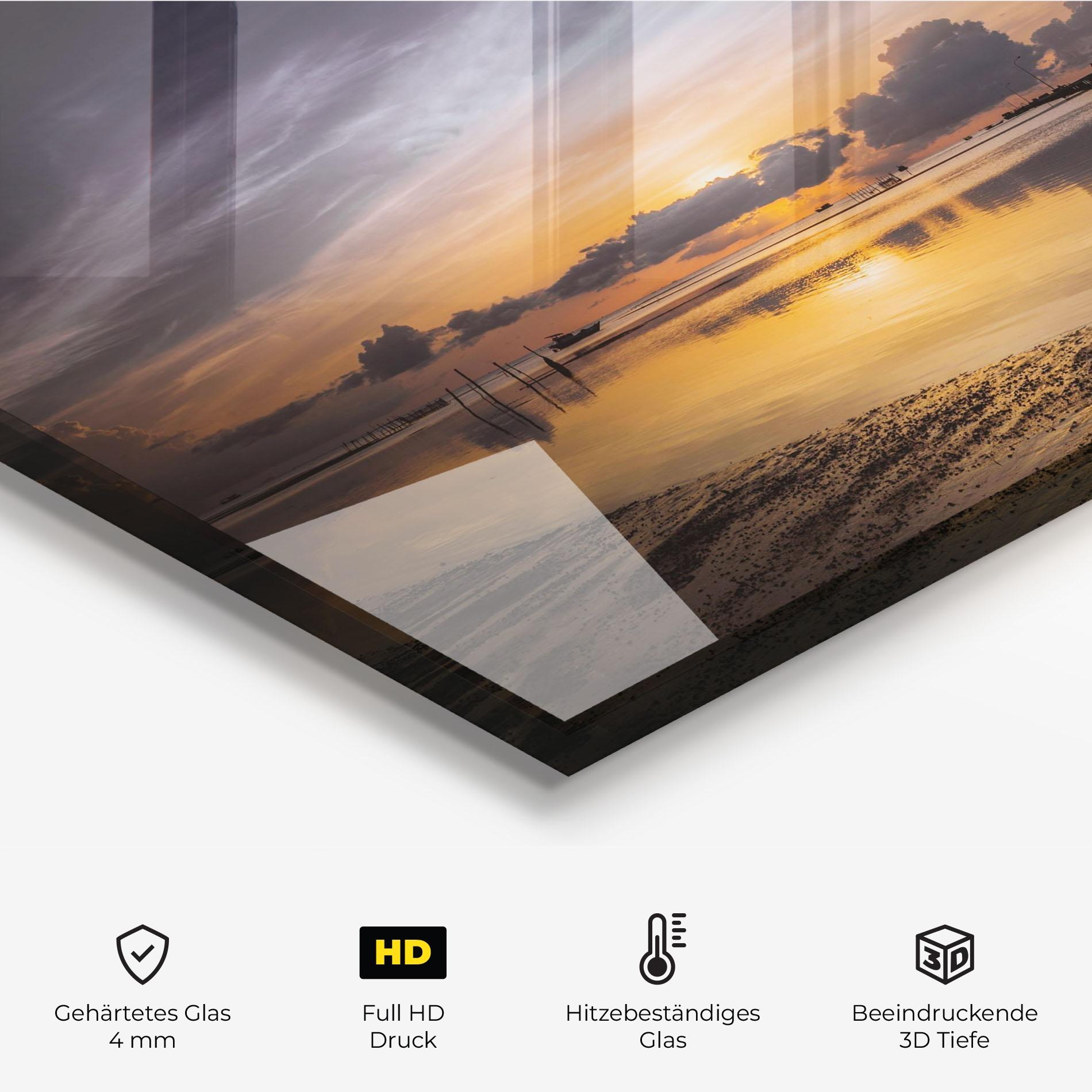 Küchenrückwand Glas Orange Purple Beach mockup 2