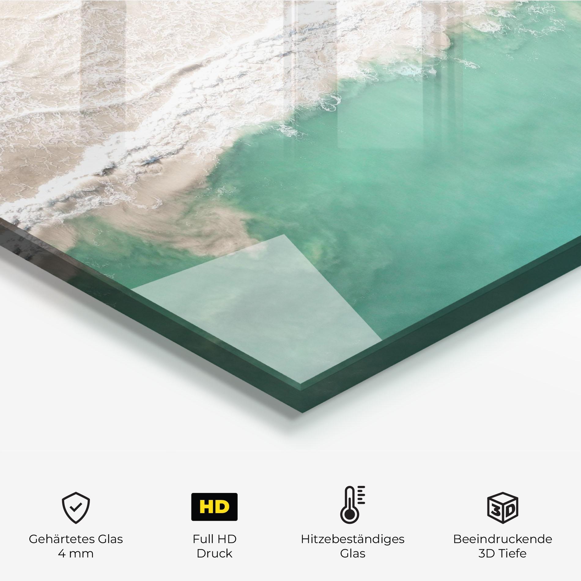 Küchenrückwand Glas Pretty Blue Beach mockup 2