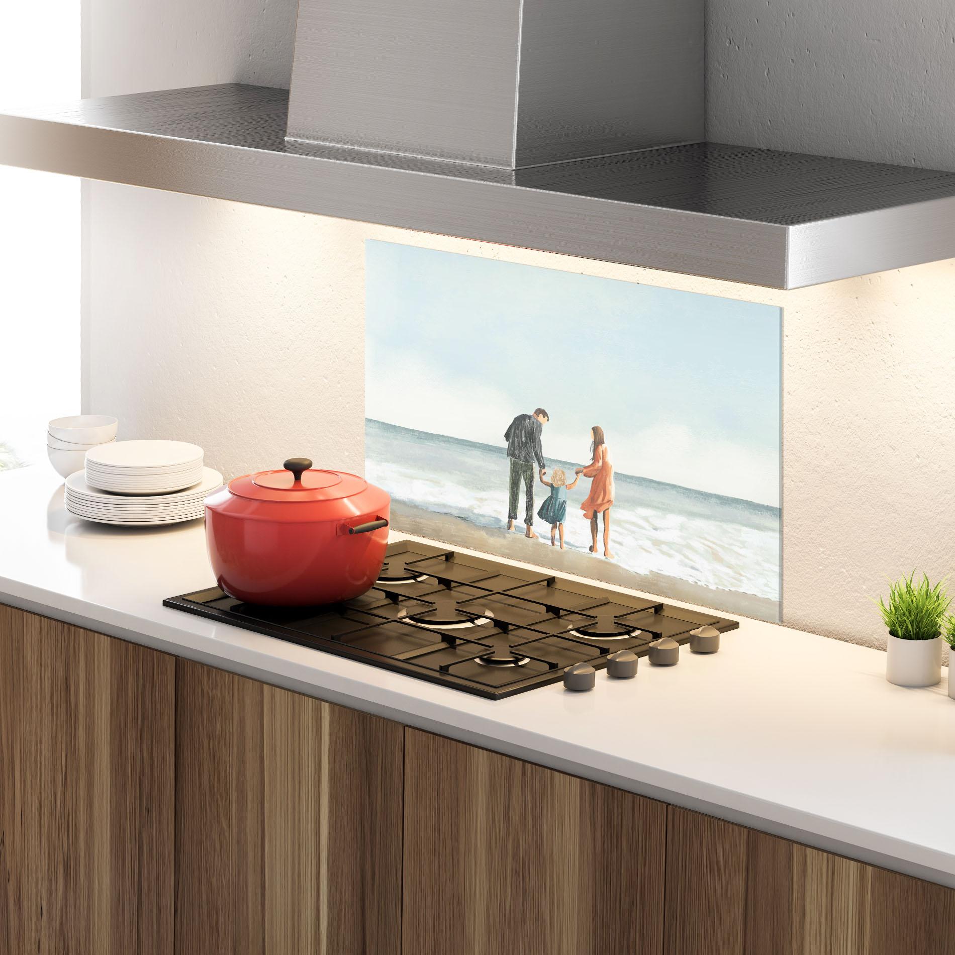 Küchenrückwand Glas Beach Family mockup 4