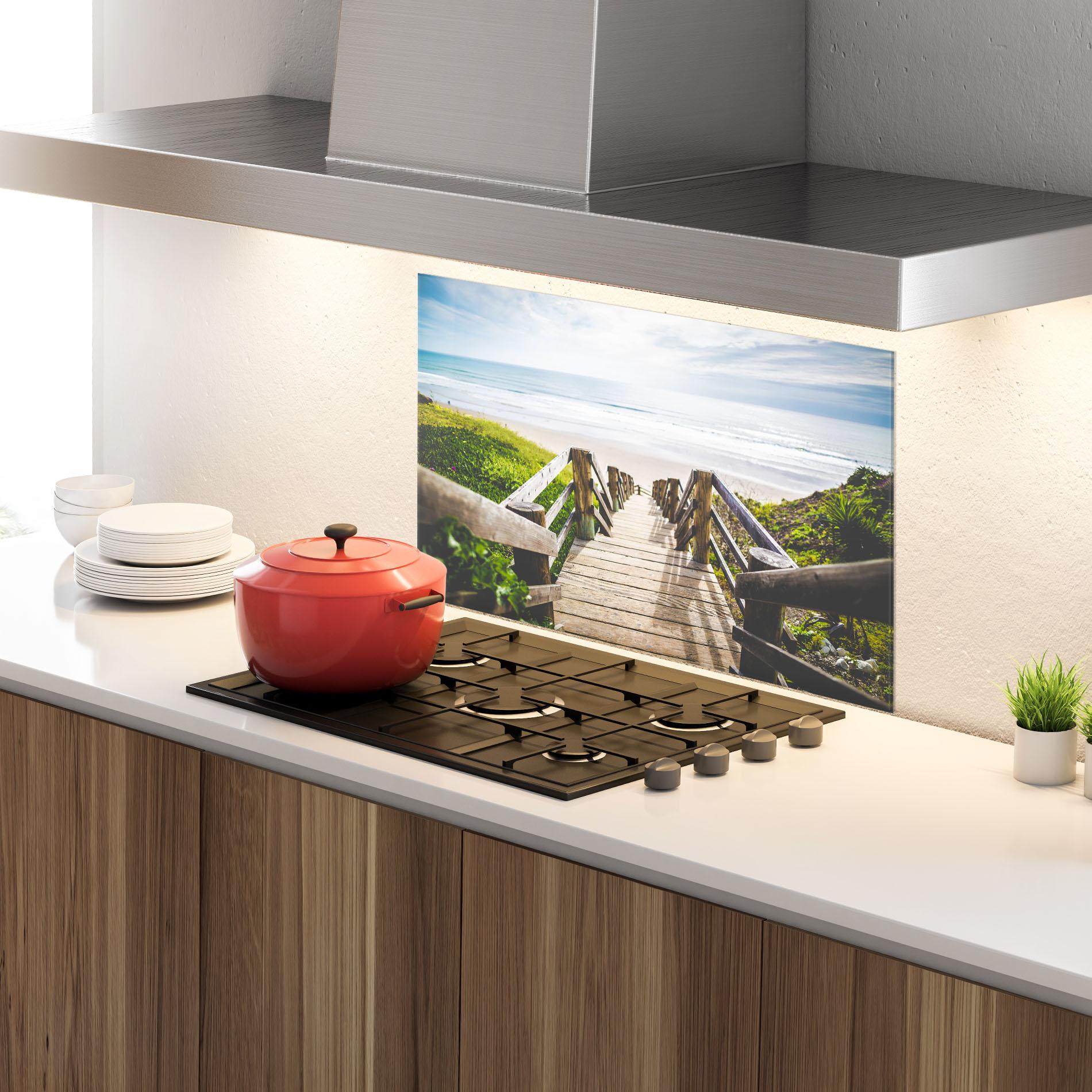 Küchenrückwand Glas Beach Road mockup 4