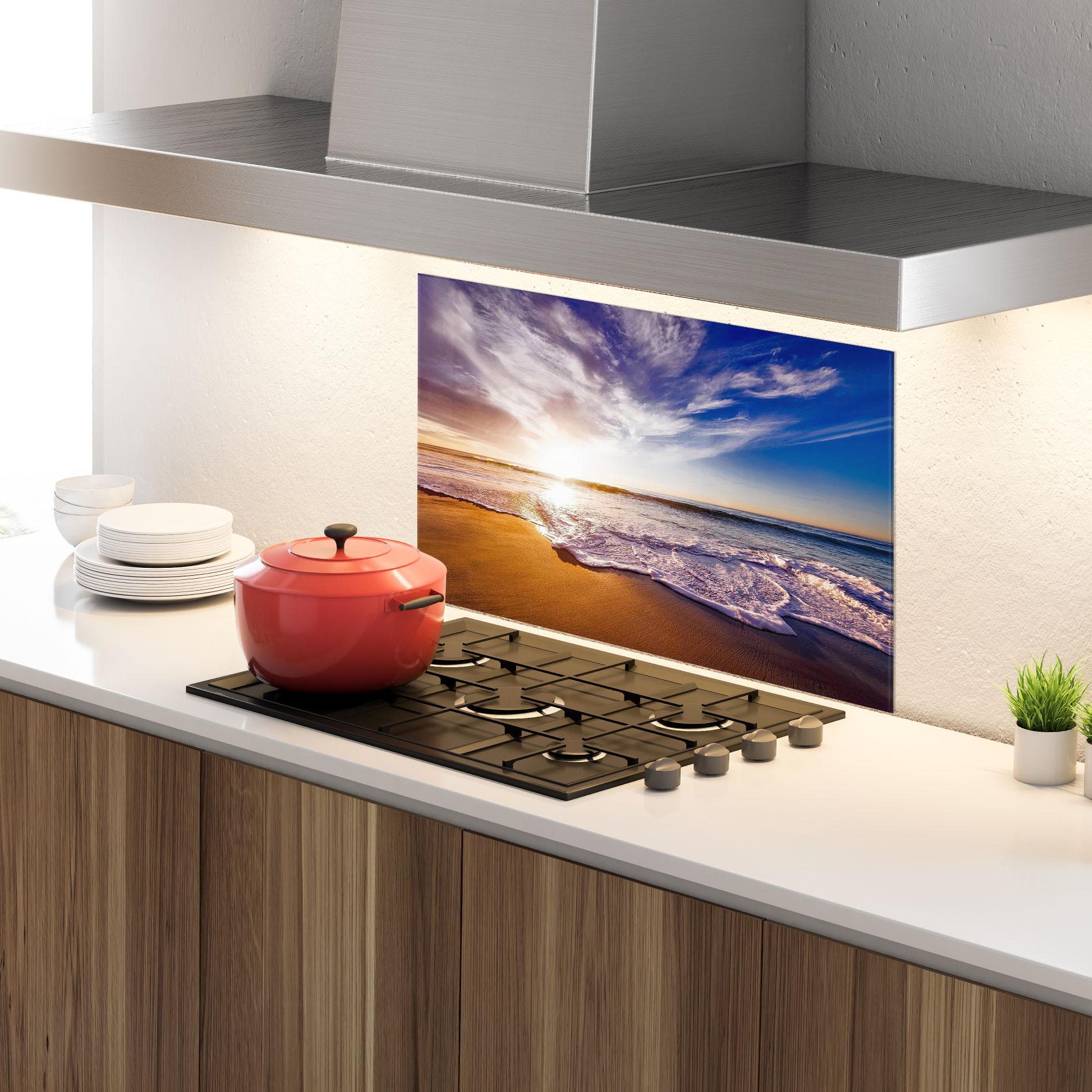 Küchenrückwand Glas Beach Sunrise mockup 4