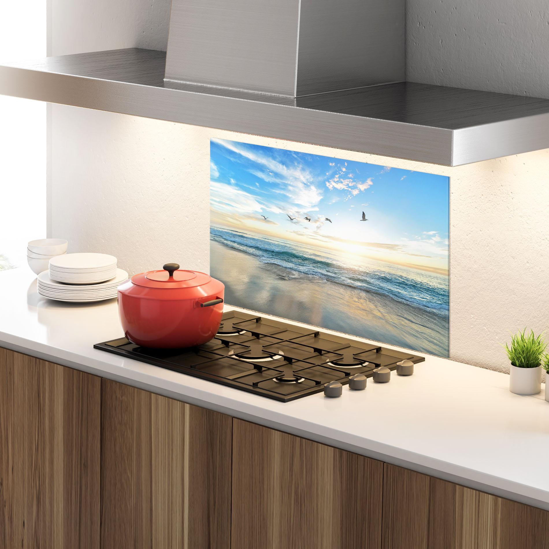 Küchenrückwand Glas Beautiful Beach mockup 4