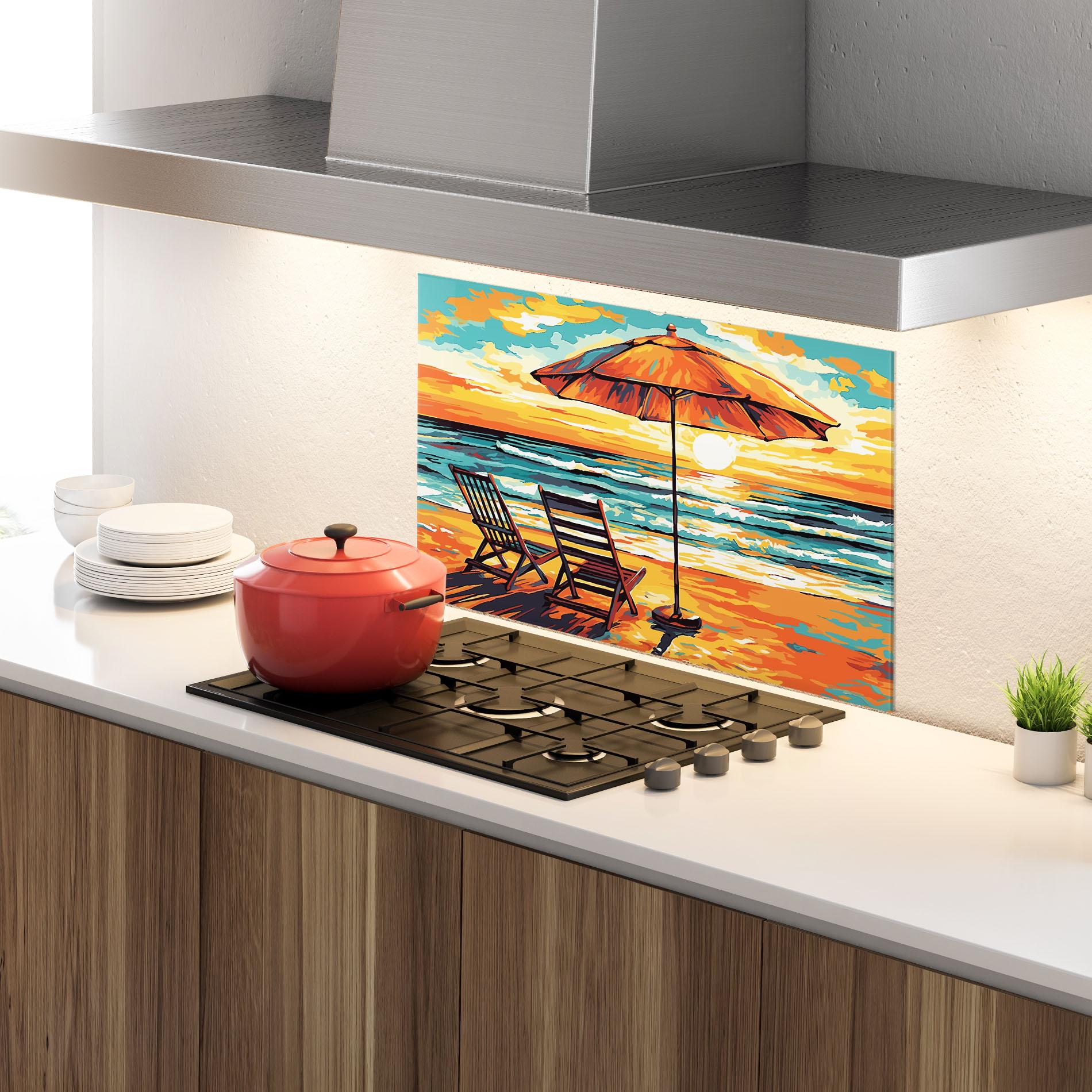 Küchenrückwand Glas Chair Sunset View mockup 4