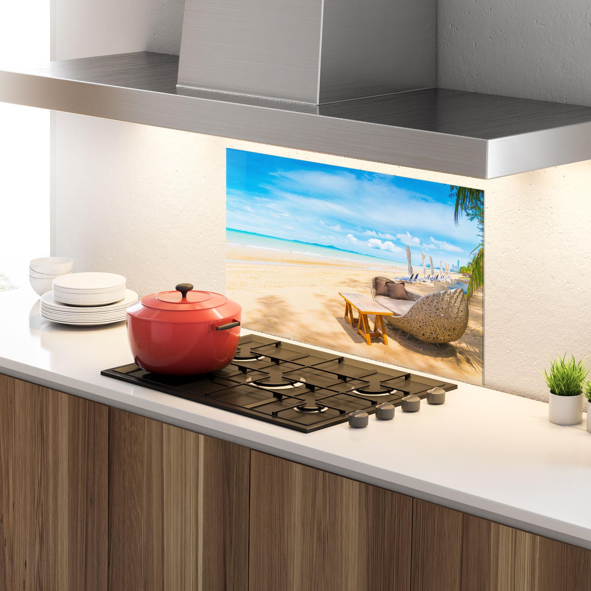 Küchenrückwand Glas Dinning Blue Sky mockup 4