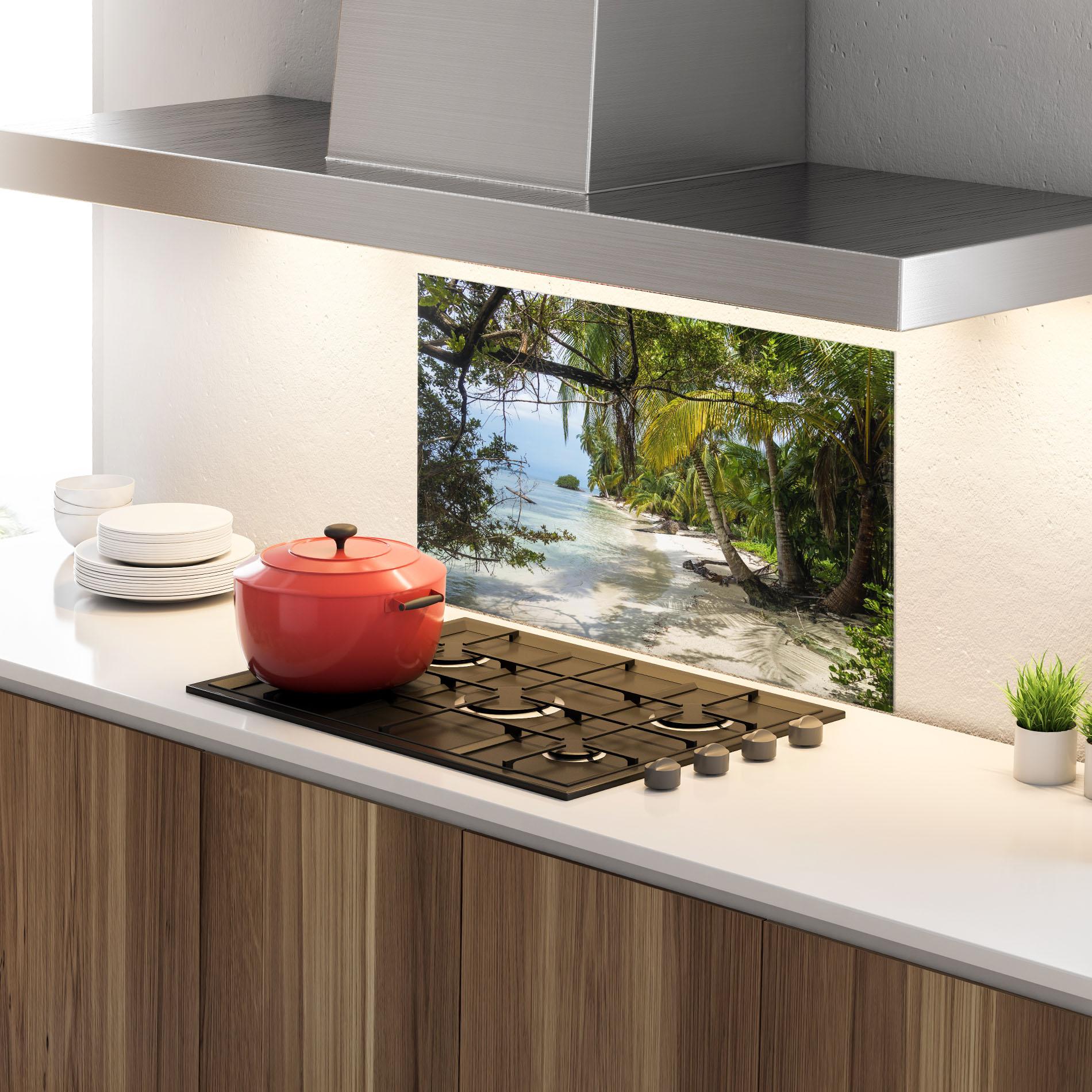 Küchenrückwand Glas Island Beach mockup 4