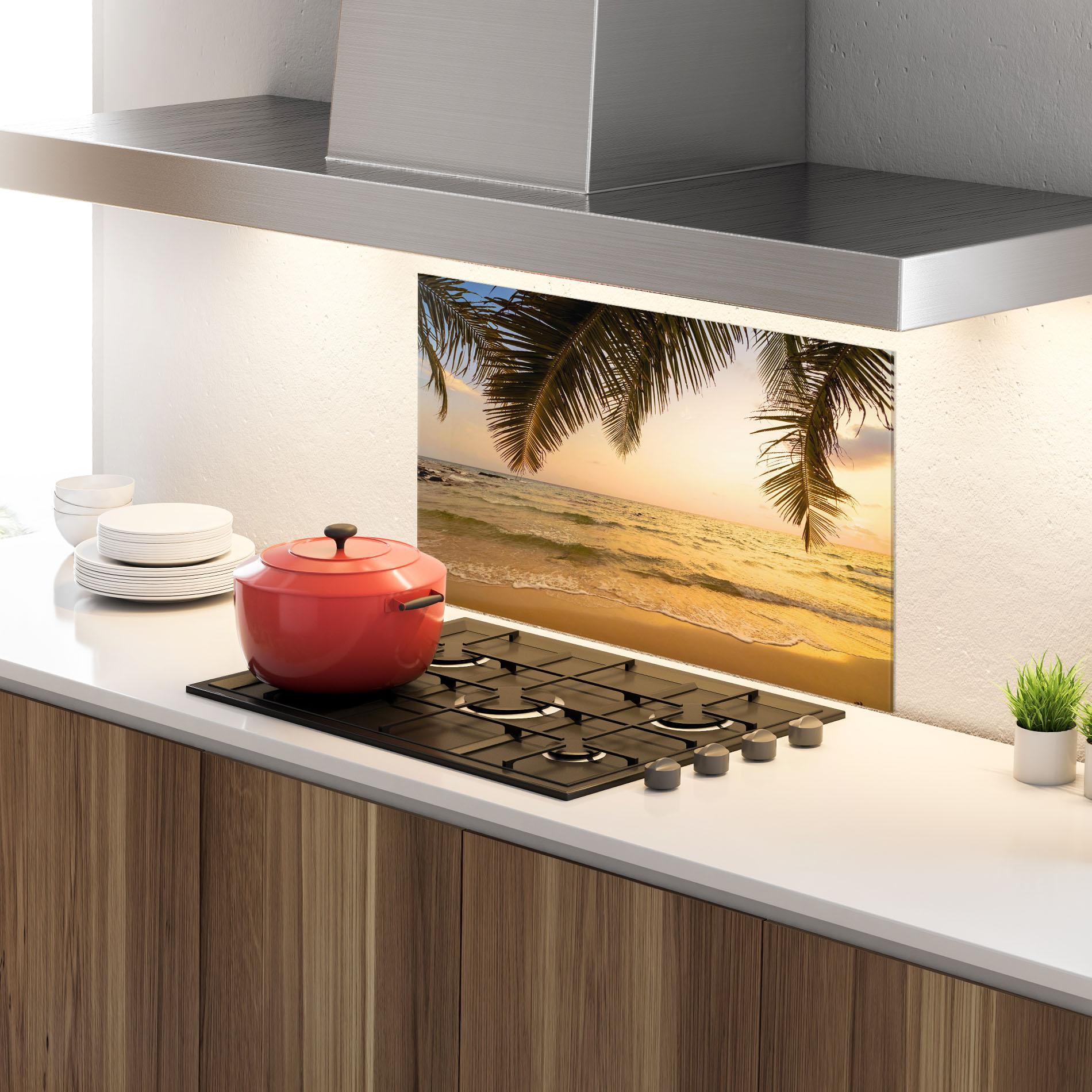 Küchenrückwand Glas Paradise Island mockup 4