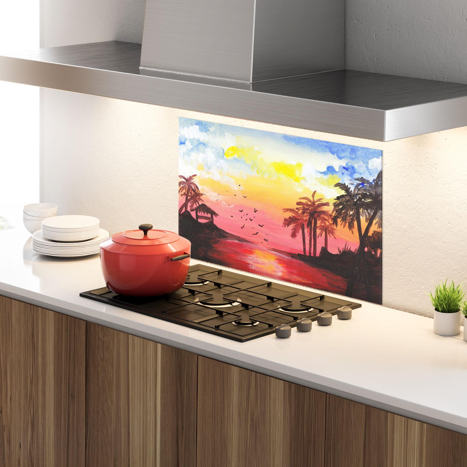 Küchenrückwand Glas Sunset Gouache Painting mockup 4