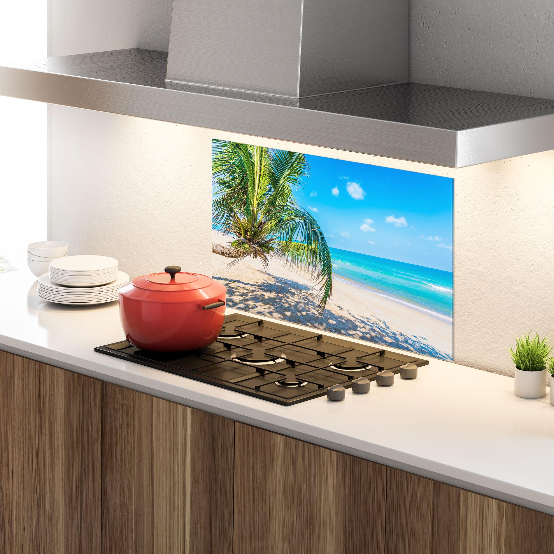 Küchenrückwand Glas Tropical Beach View mockup 4
