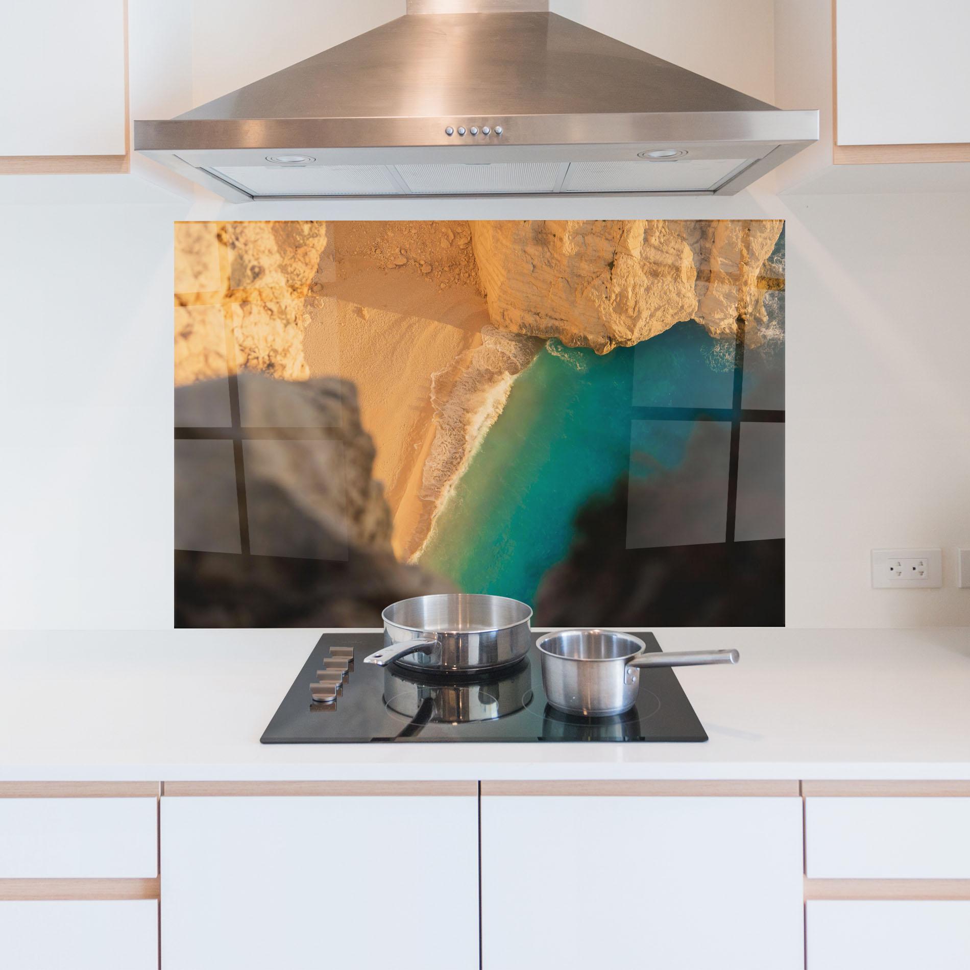 Küchenrückwand Glas Blue Beach Water mockup 5