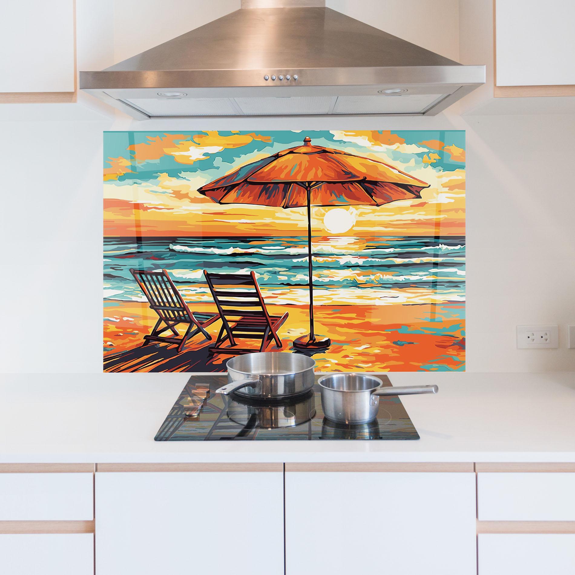 Küchenrückwand Glas Chair Sunset View mockup 5