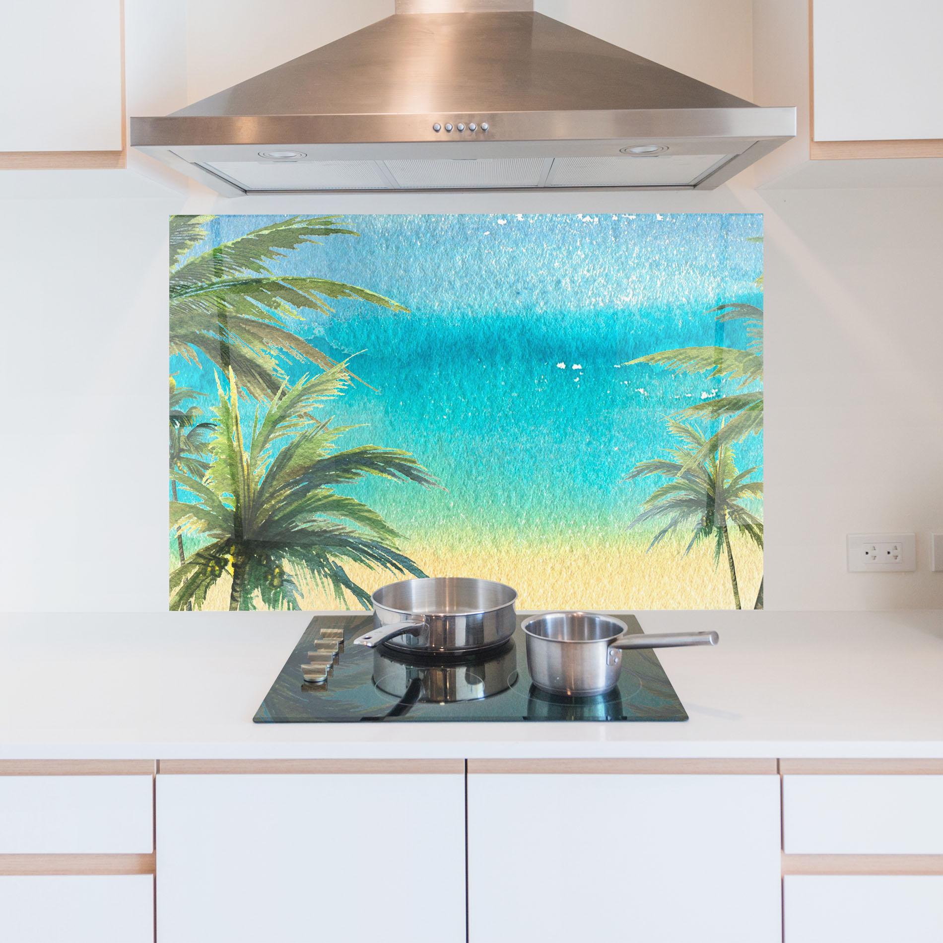 Küchenrückwand Glas Coconut Palms Paint mockup 5