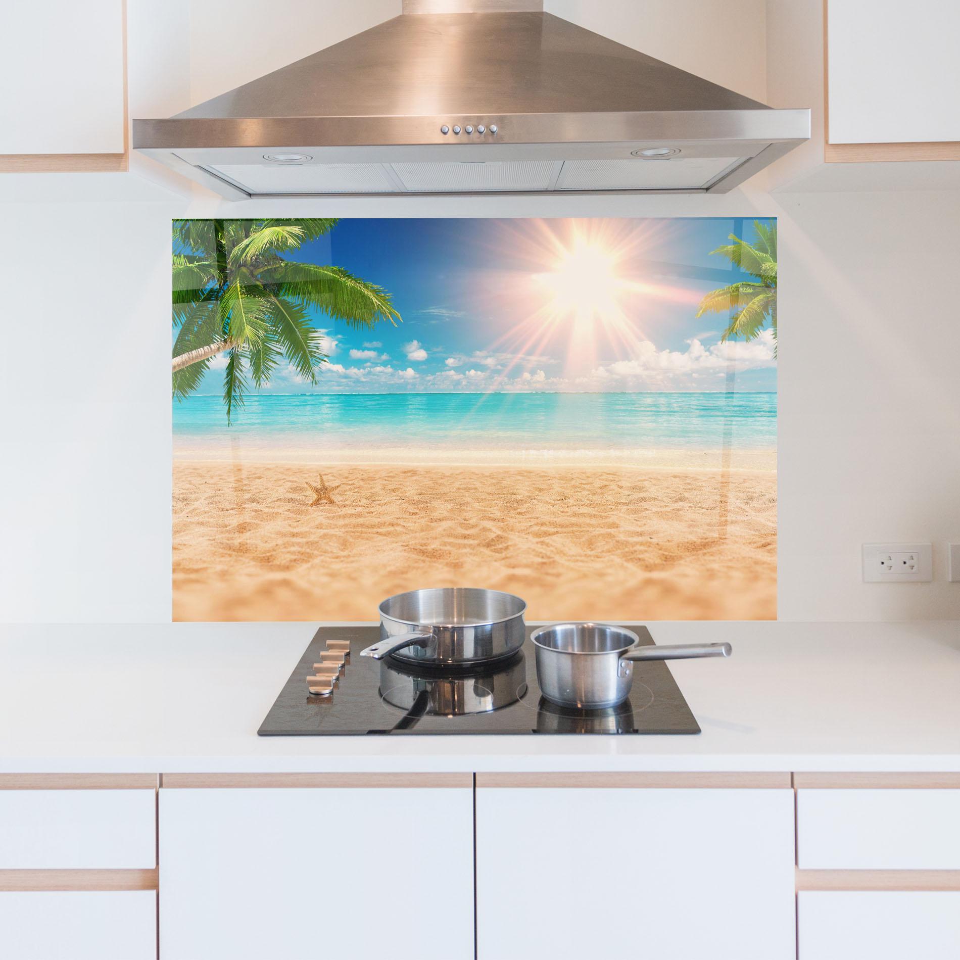 Küchenrückwand Glas Exotic Beach Ocean mockup 5
