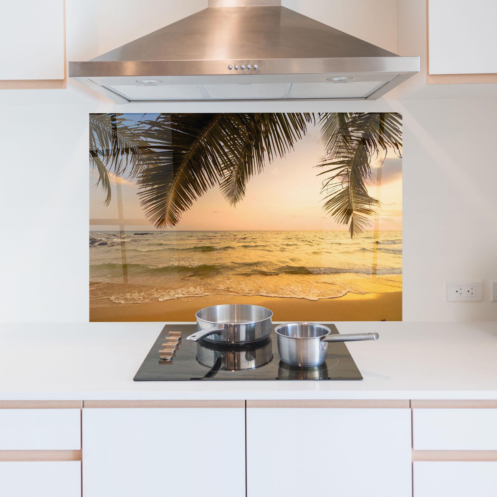 Küchenrückwand Glas Paradise Island mockup 5
