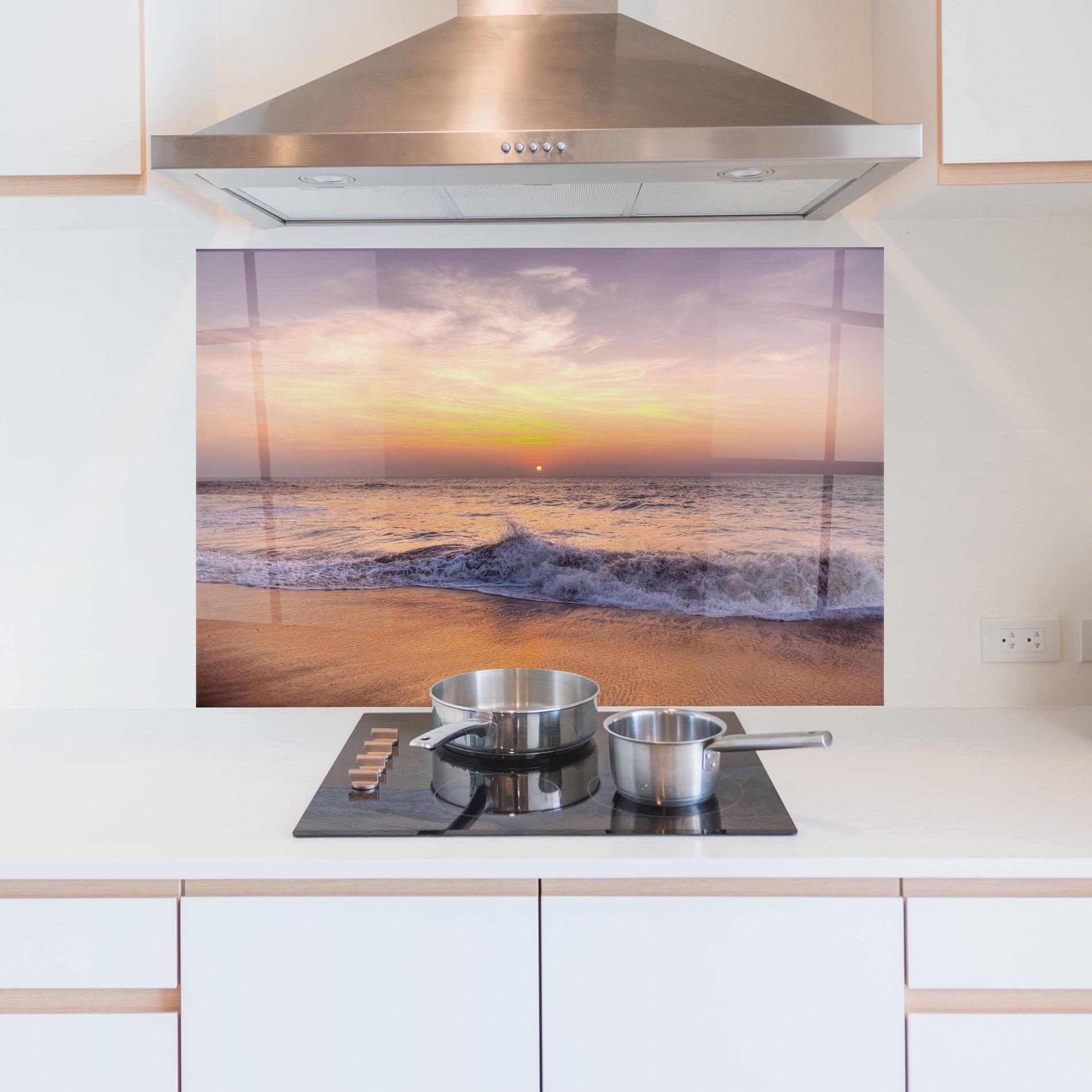 Küchenrückwand Glas Purple Sky Beach mockup 5