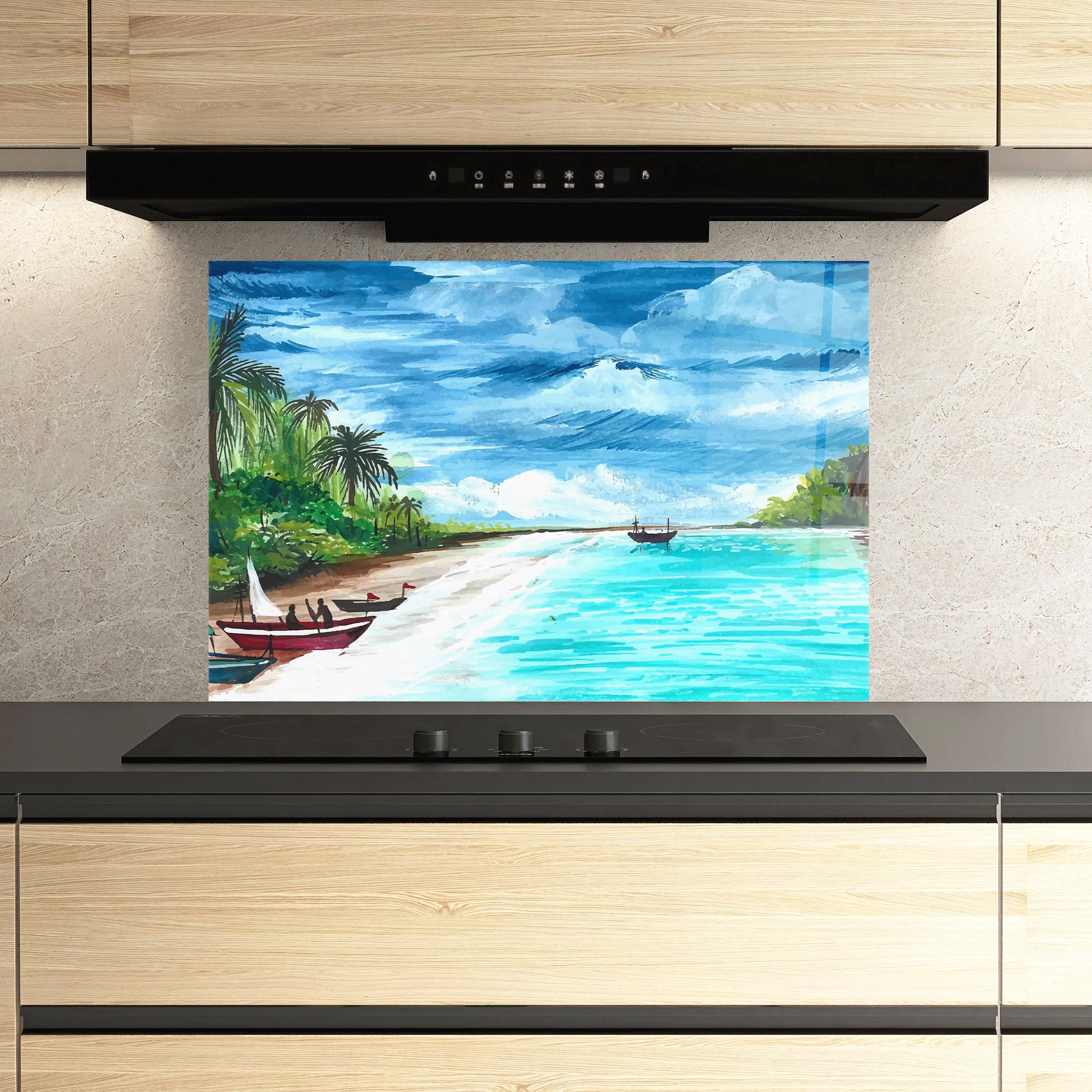Küchenrückwand Glas Beach Painting Art mockup 3