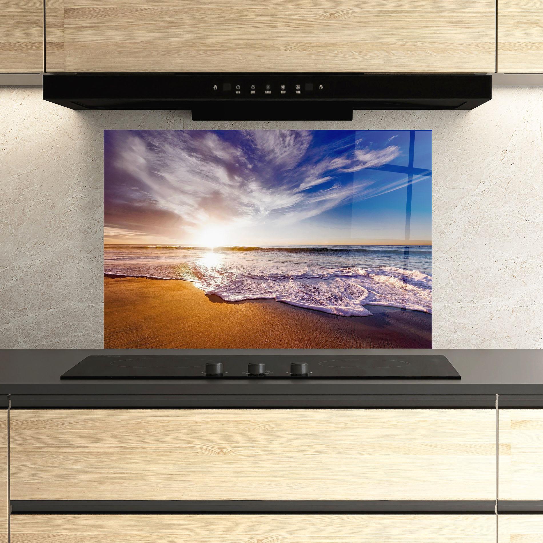 Küchenrückwand Glas Beach Sunrise mockup 3
