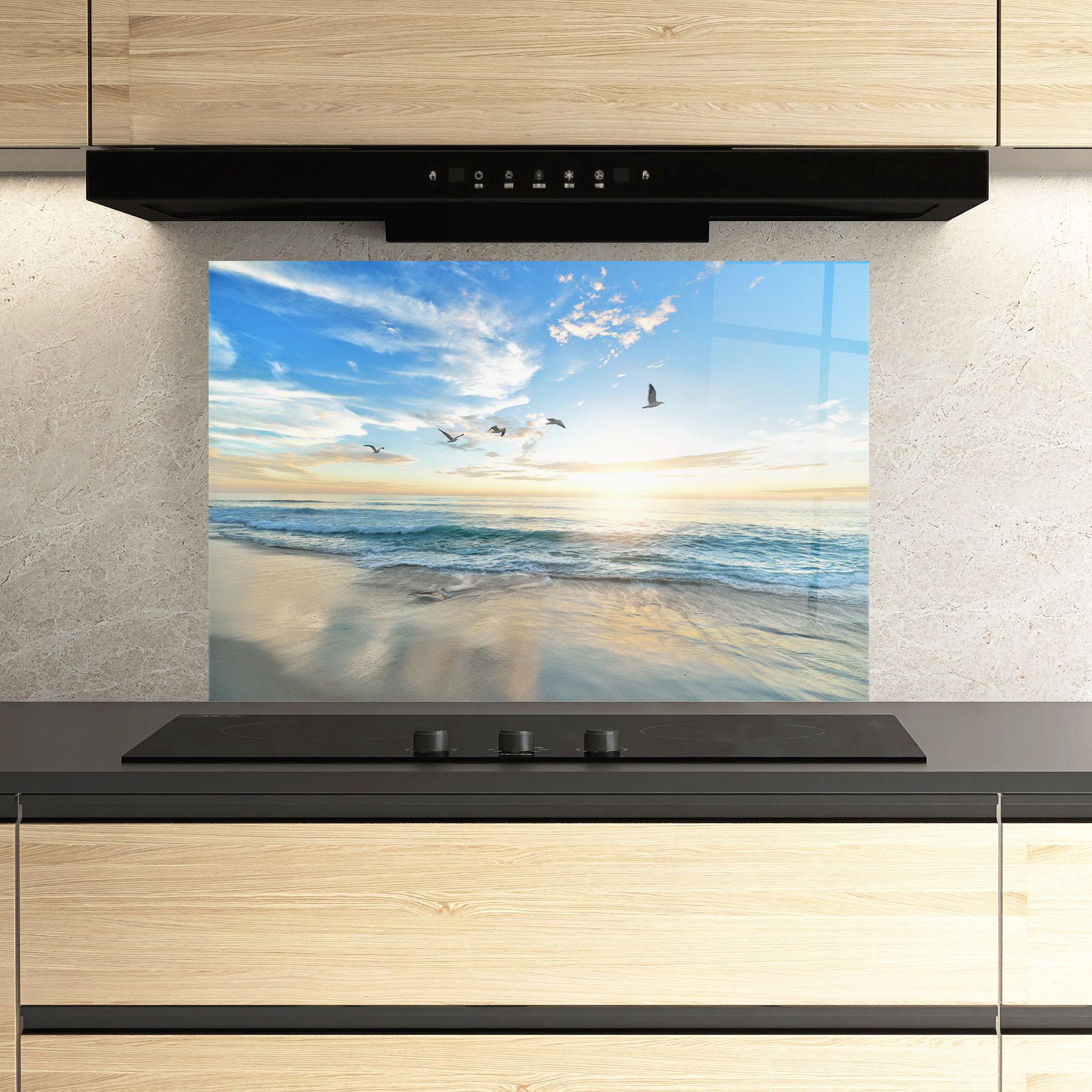 Küchenrückwand Glas Beautiful Beach mockup 3