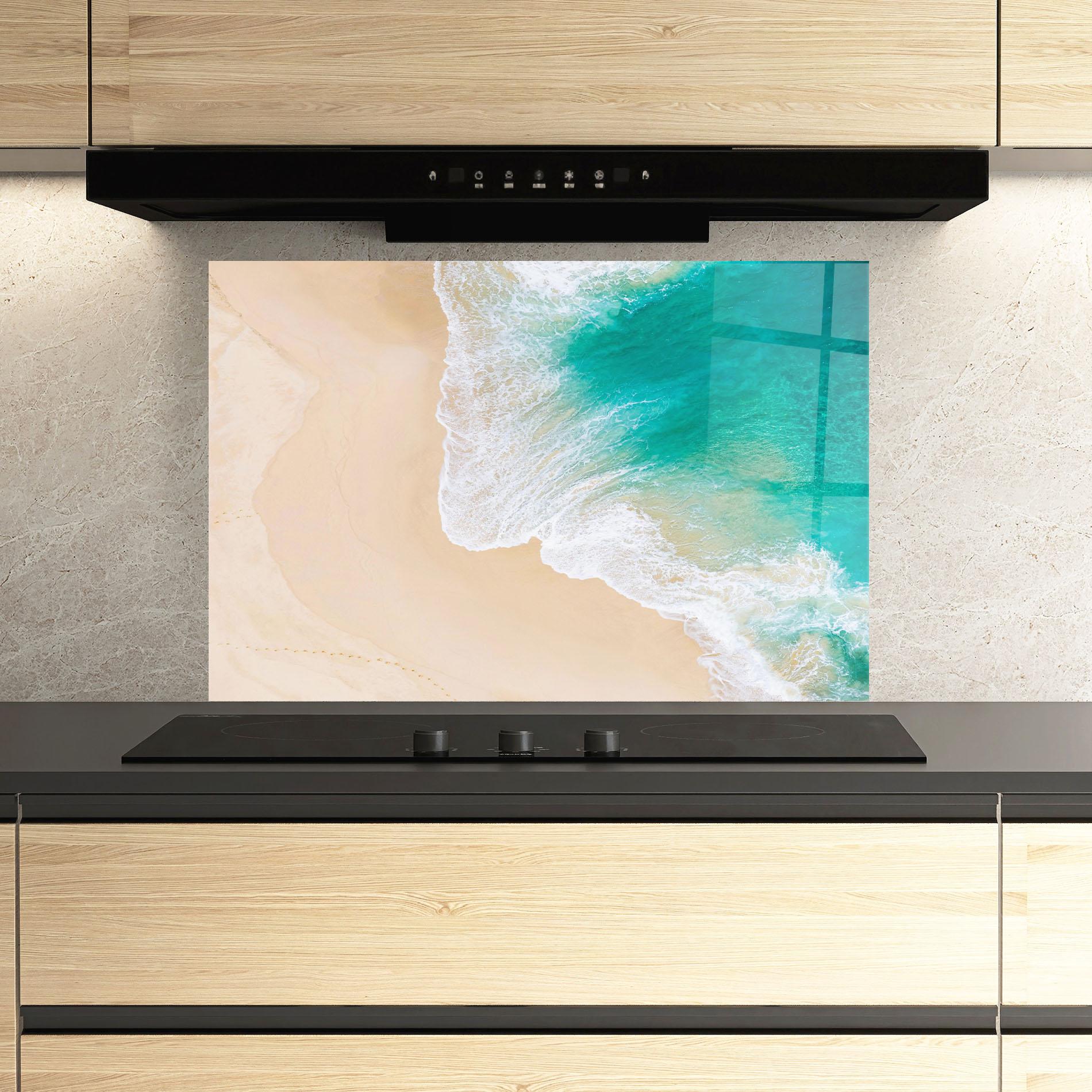Küchenrückwand Glas Beautiful Blue Waves mockup 3