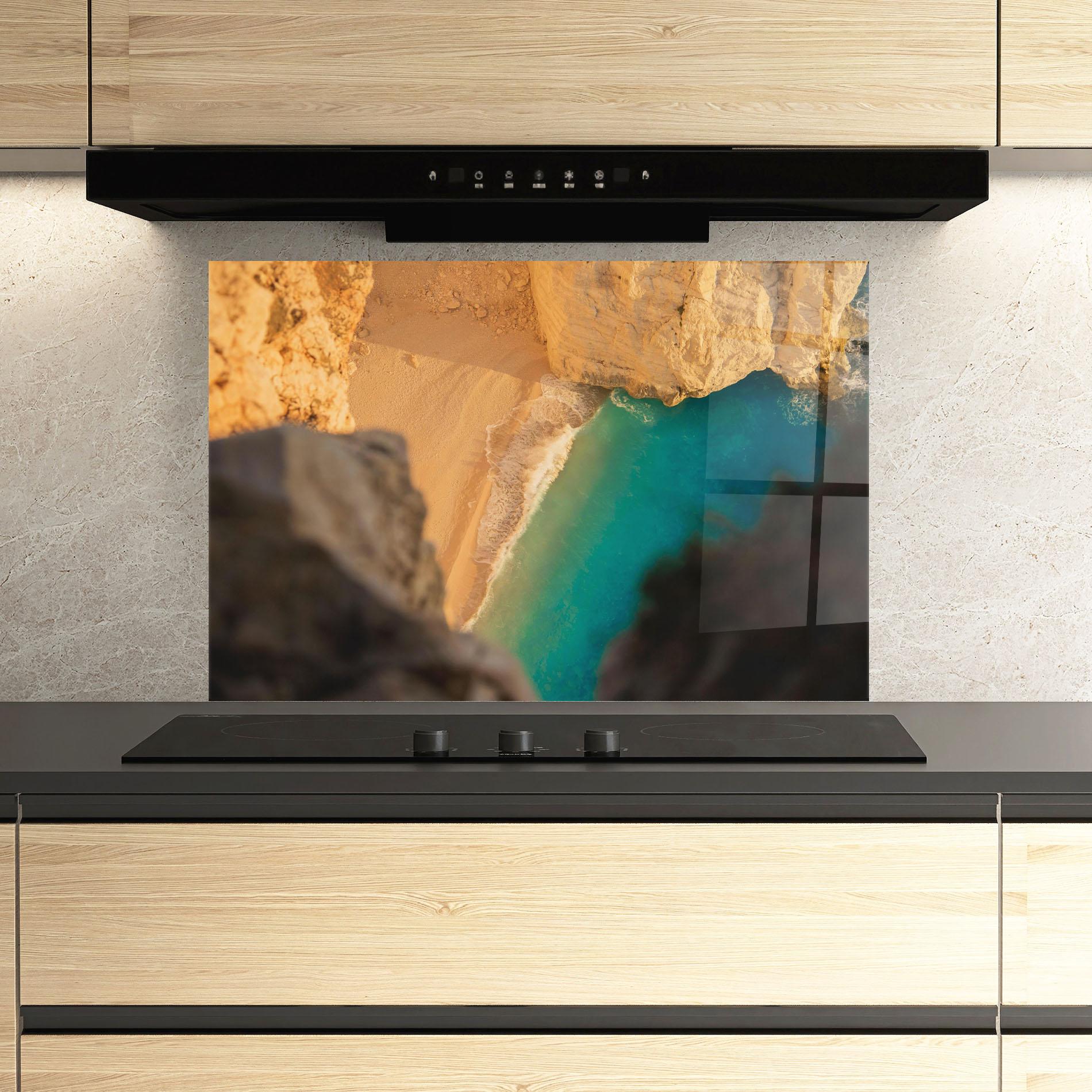 Küchenrückwand Glas Blue Beach Water mockup 3