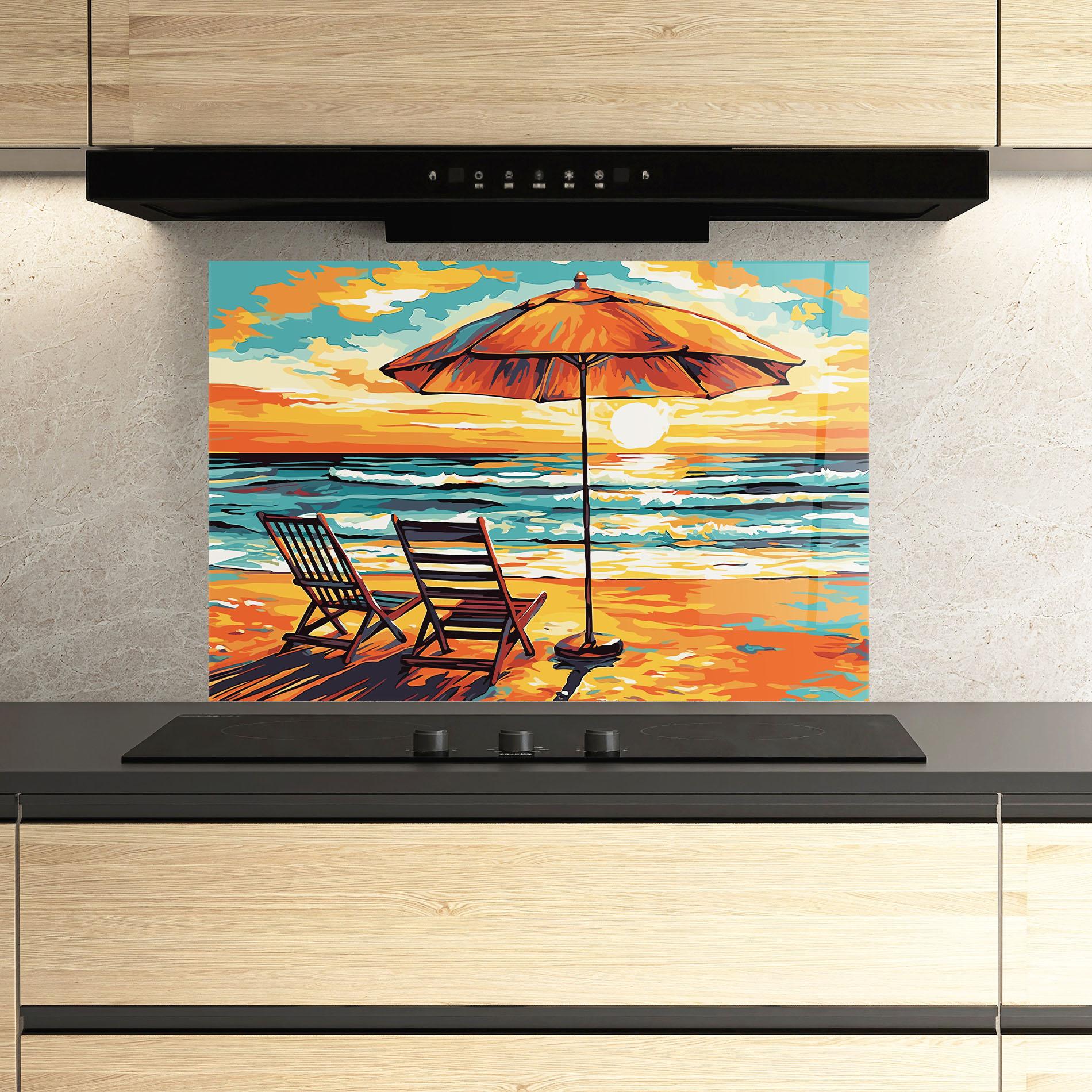 Küchenrückwand Glas Chair Sunset View mockup 3