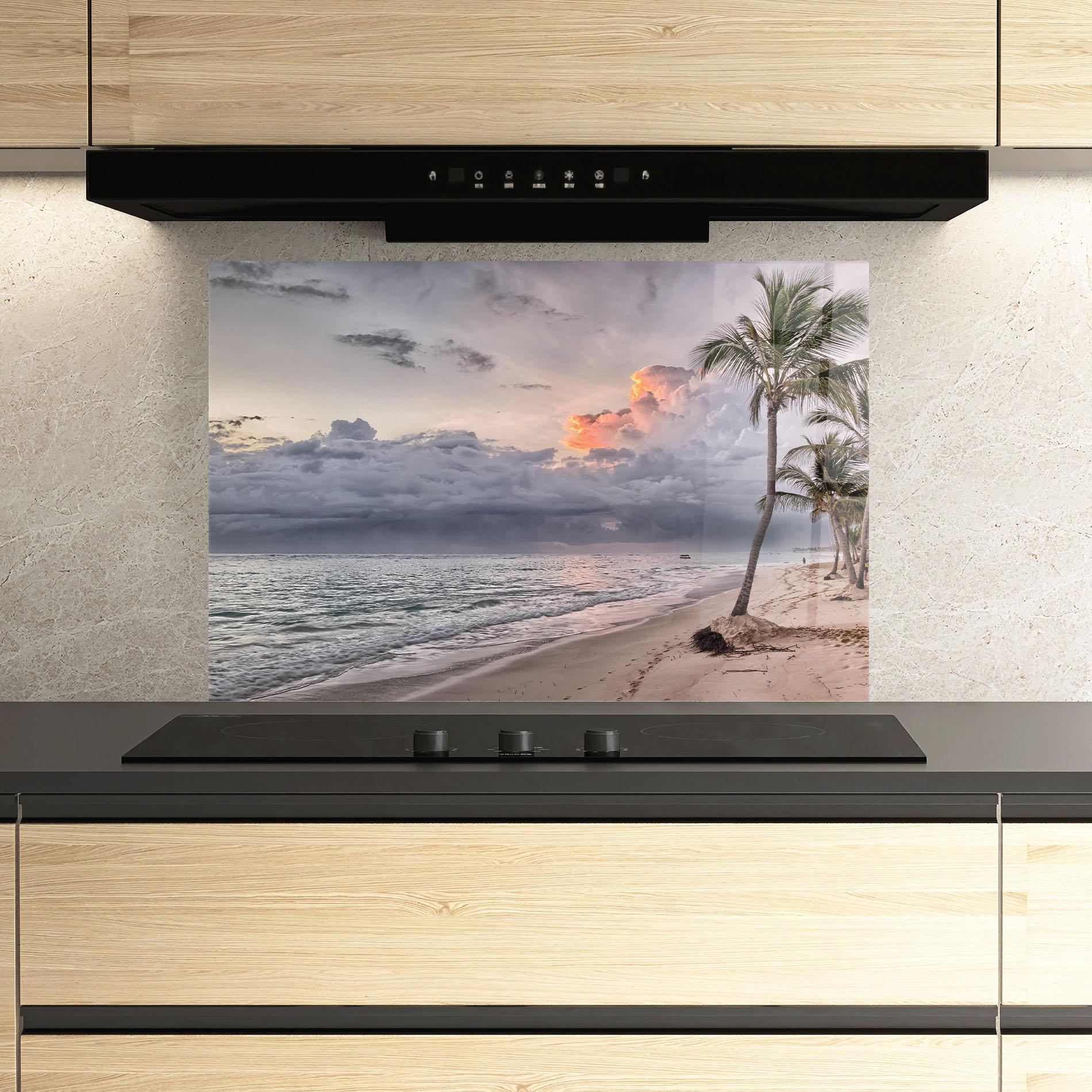 Küchenrückwand Glas Cloudy Beach mockup 3
