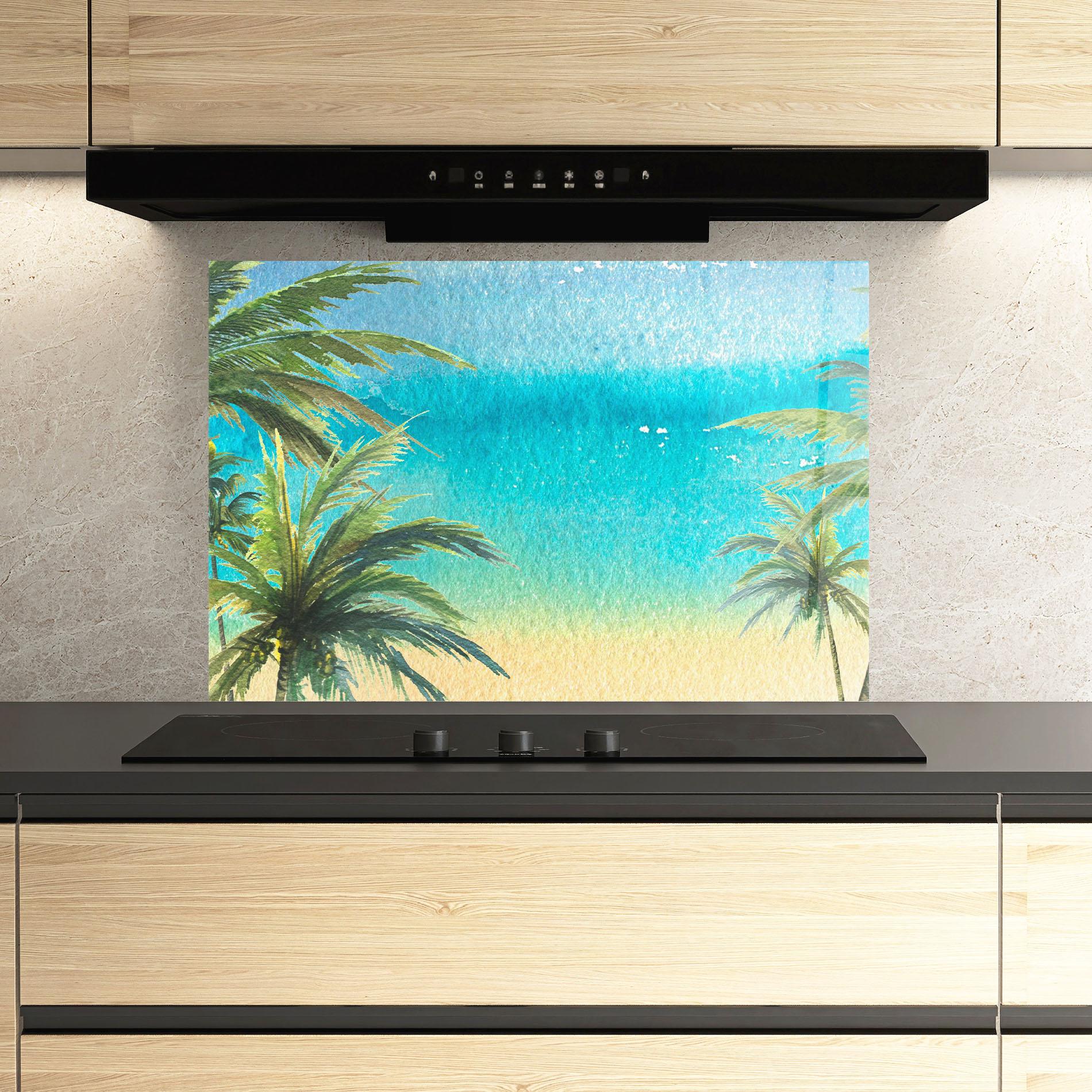 Küchenrückwand Glas Coconut Palms Paint mockup 3