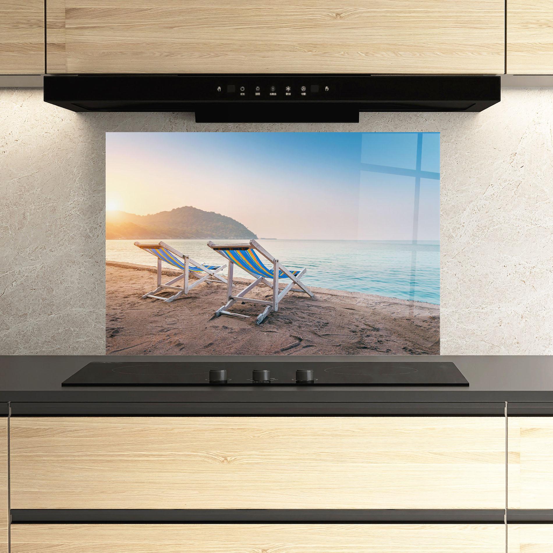 Küchenrückwand Glas Colorful Beach Chairs mockup 3