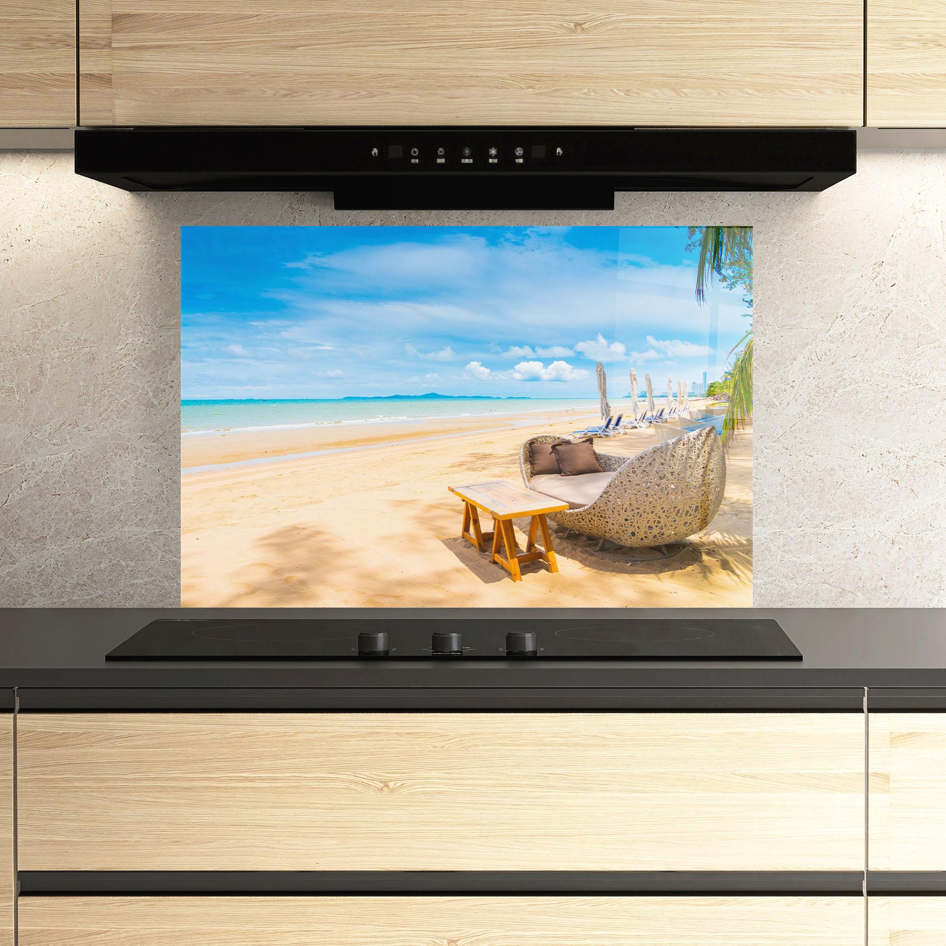 Küchenrückwand Glas Dinning Blue Sky mockup 3