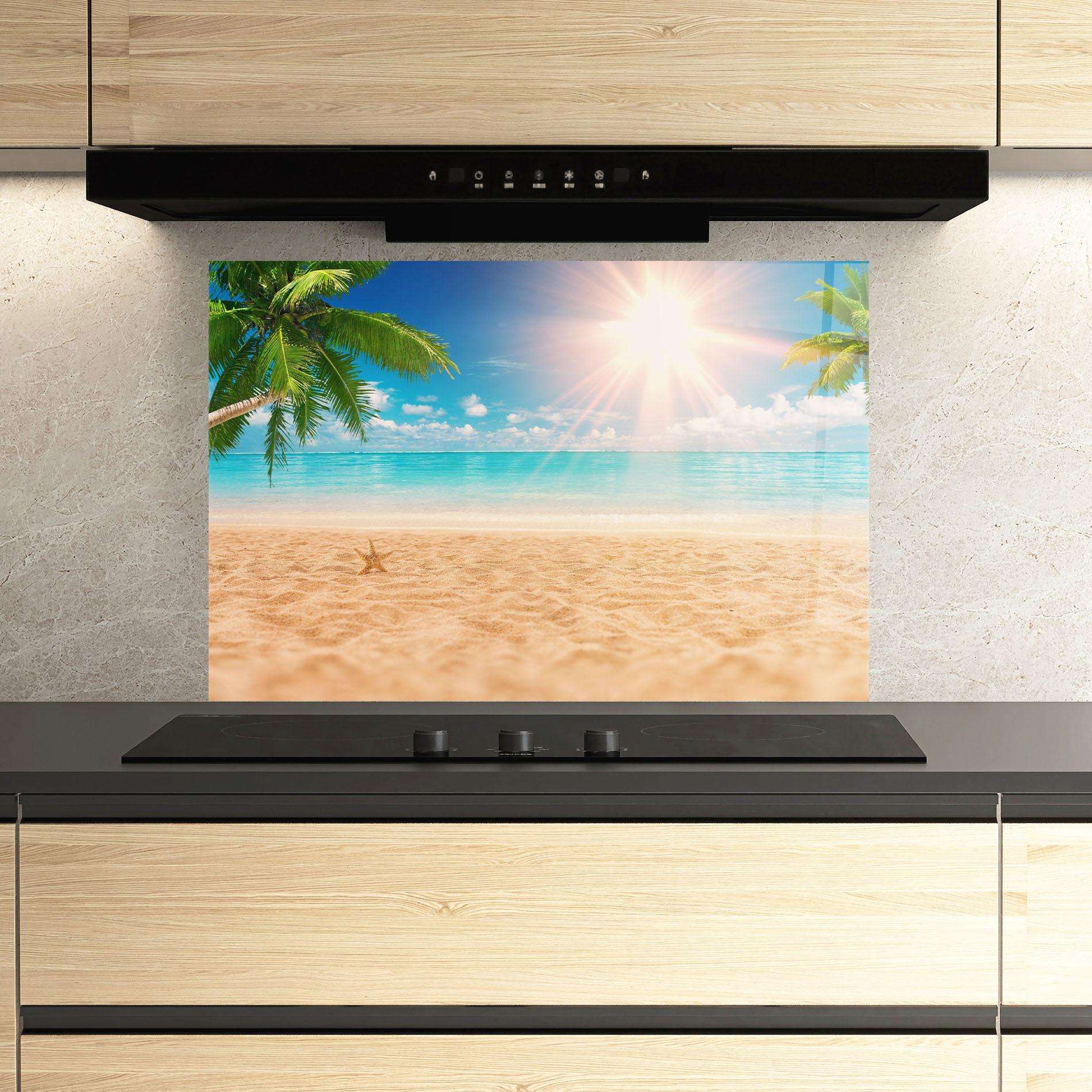 Küchenrückwand Glas Exotic Beach Ocean mockup 3