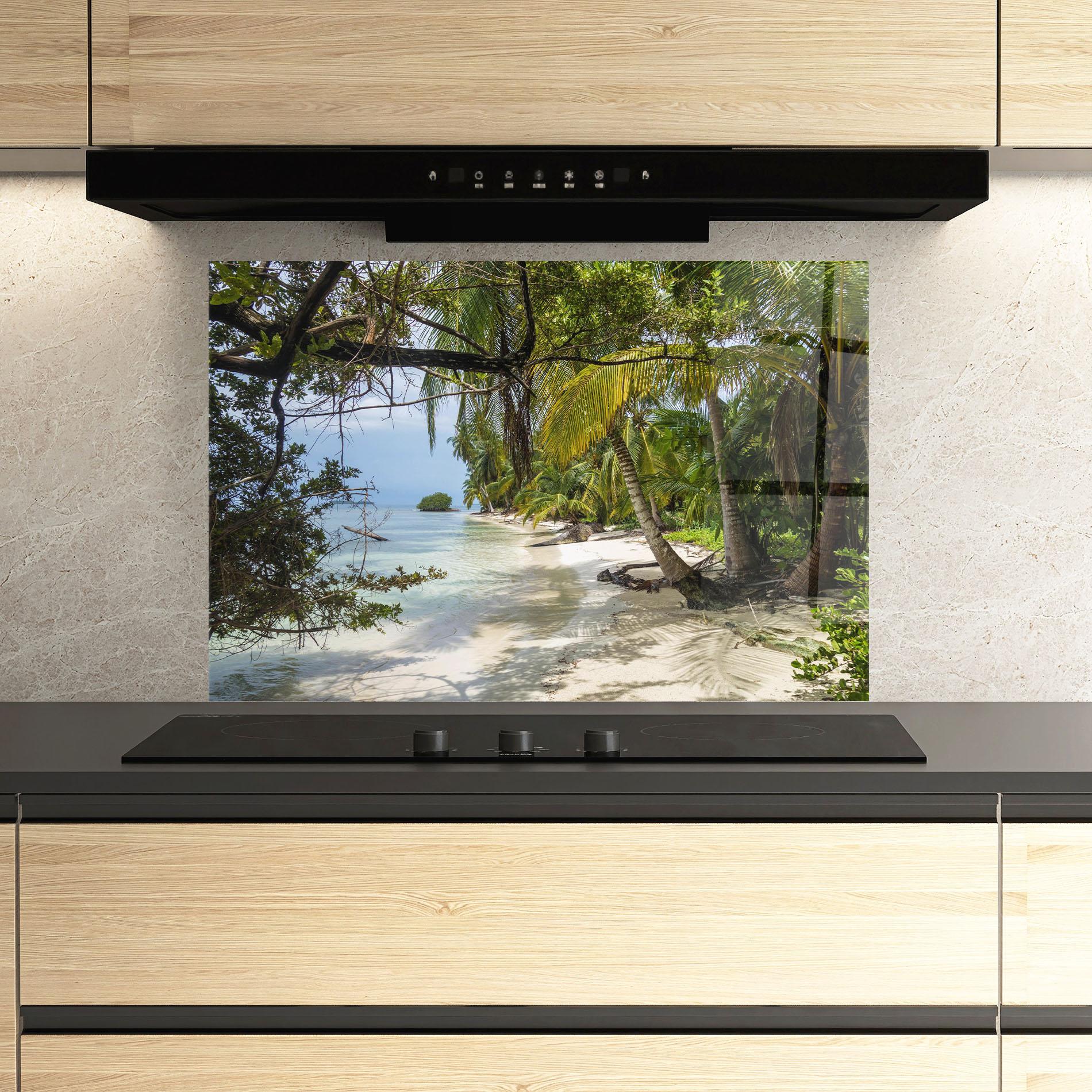 Küchenrückwand Glas Island Beach mockup 3