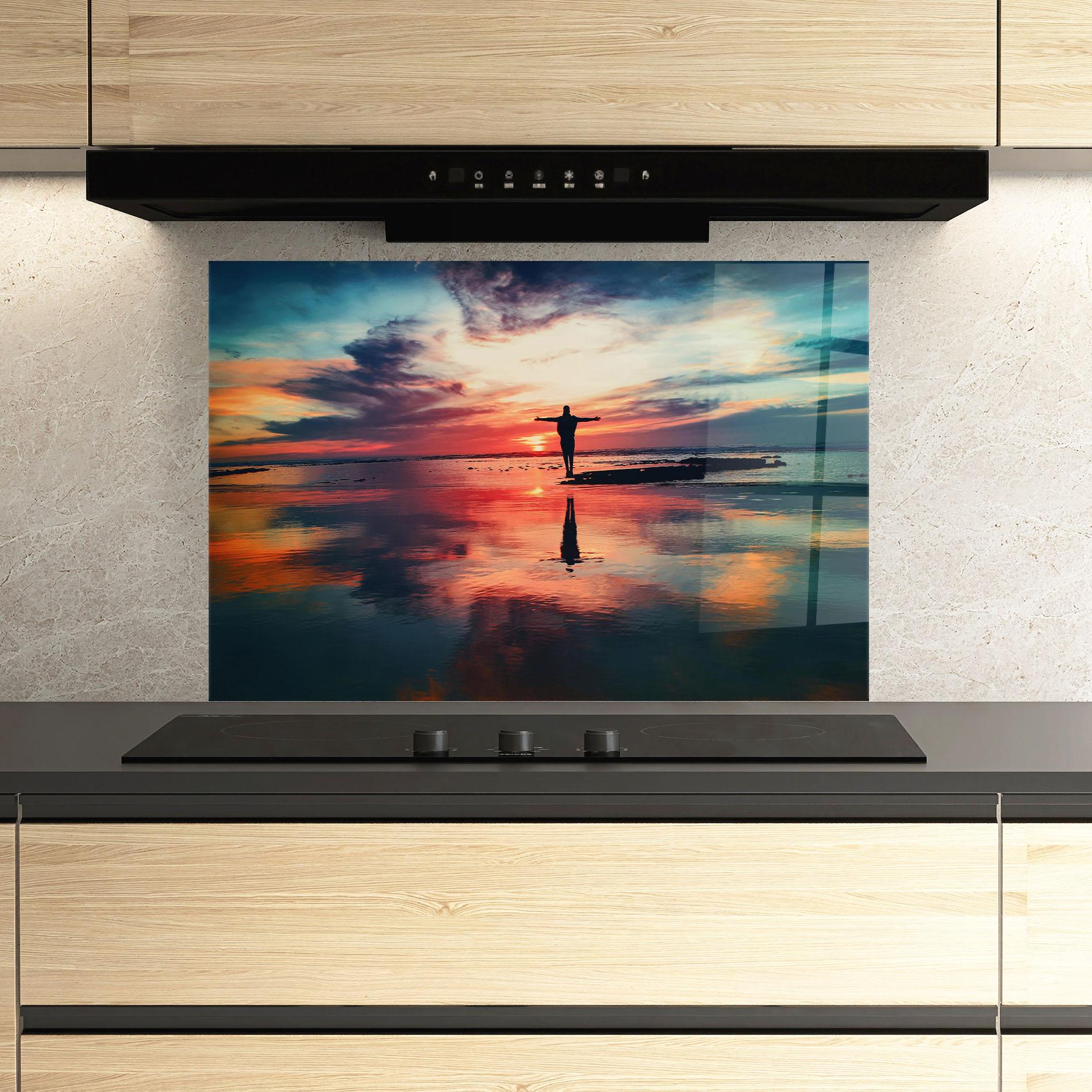 Küchenrückwand Glas Ocean Sunset Man mockup 3