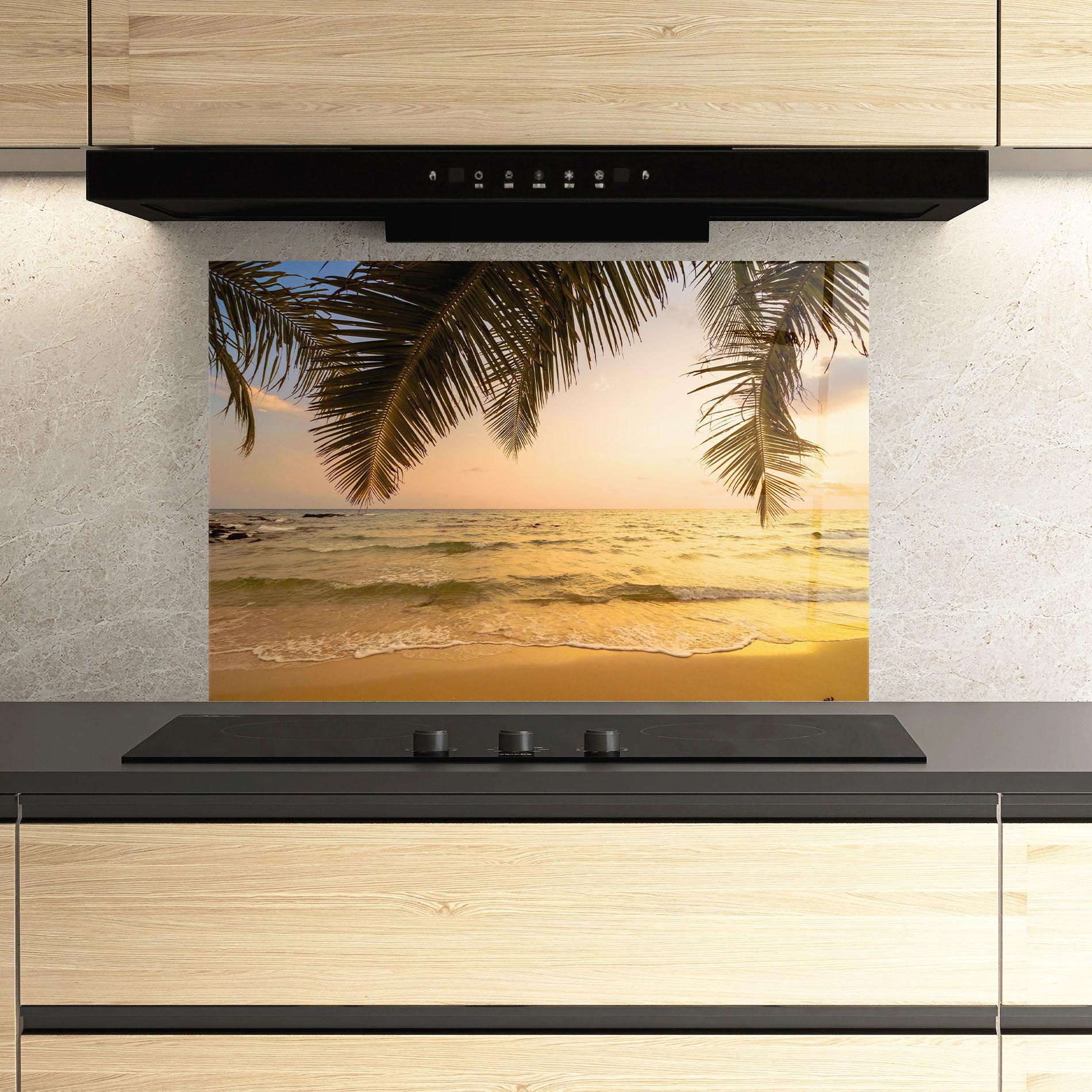 Küchenrückwand Glas Paradise Island mockup 3