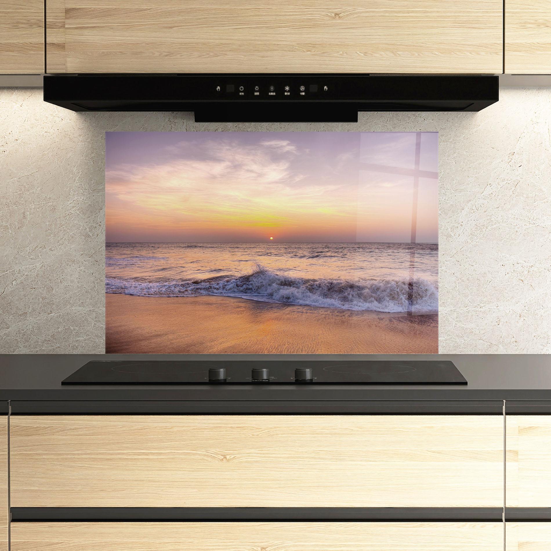 Küchenrückwand Glas Purple Sky Beach mockup 3