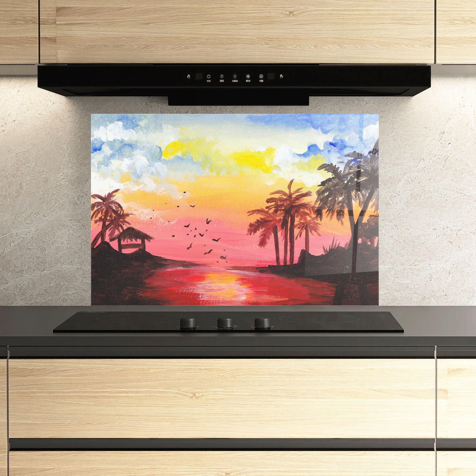Küchenrückwand Glas Sunset Gouache Painting mockup 3