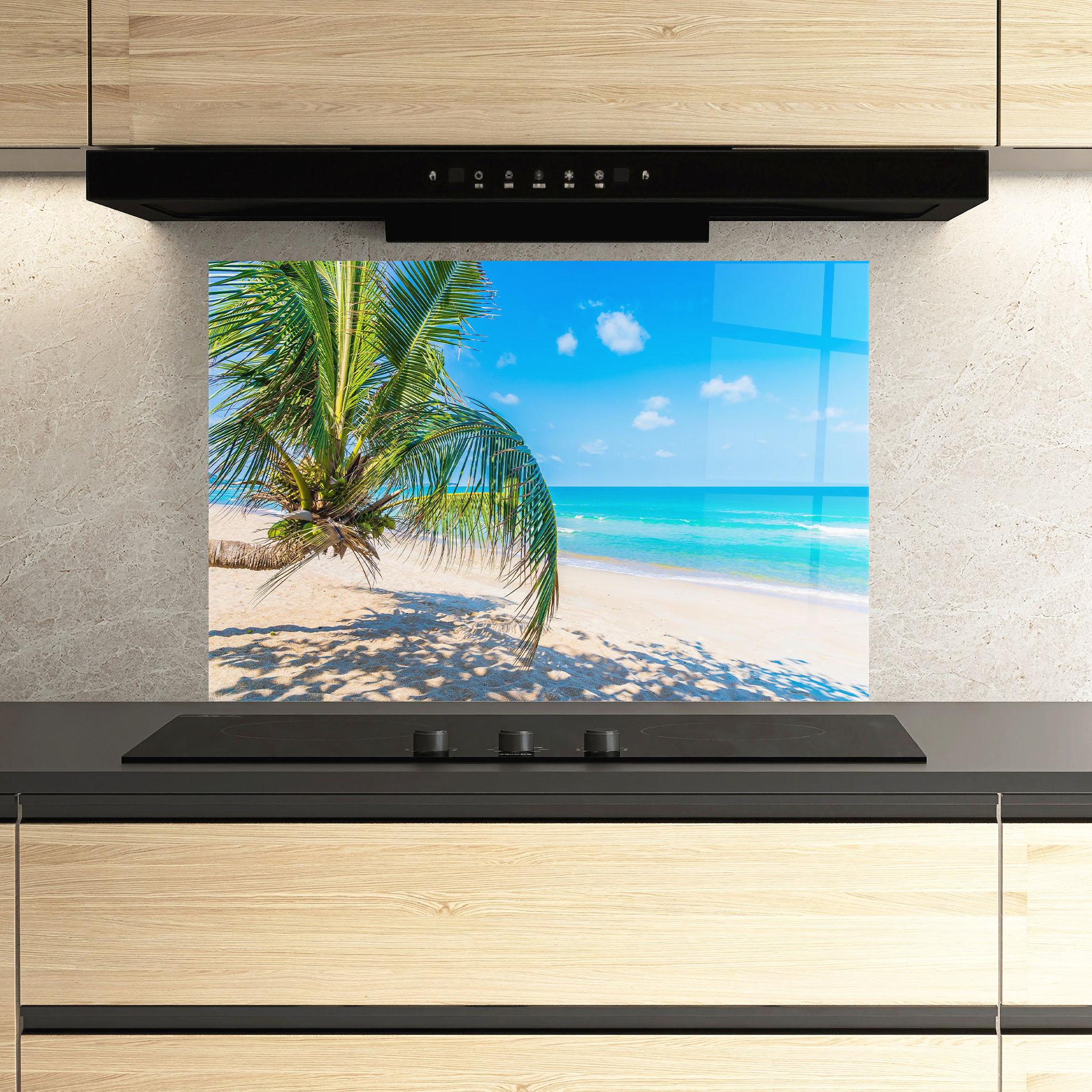 Küchenrückwand Glas Tropical Beach View mockup 3