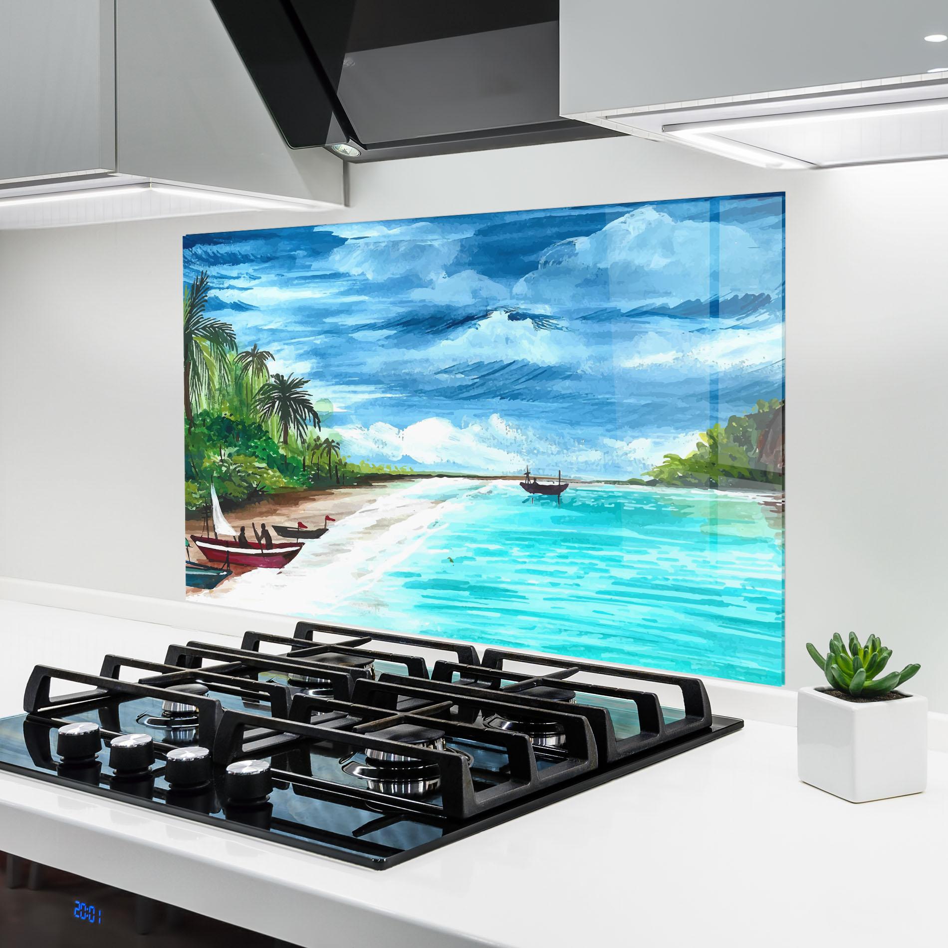 Küchenrückwand Glas Beach Painting Art mockup 6