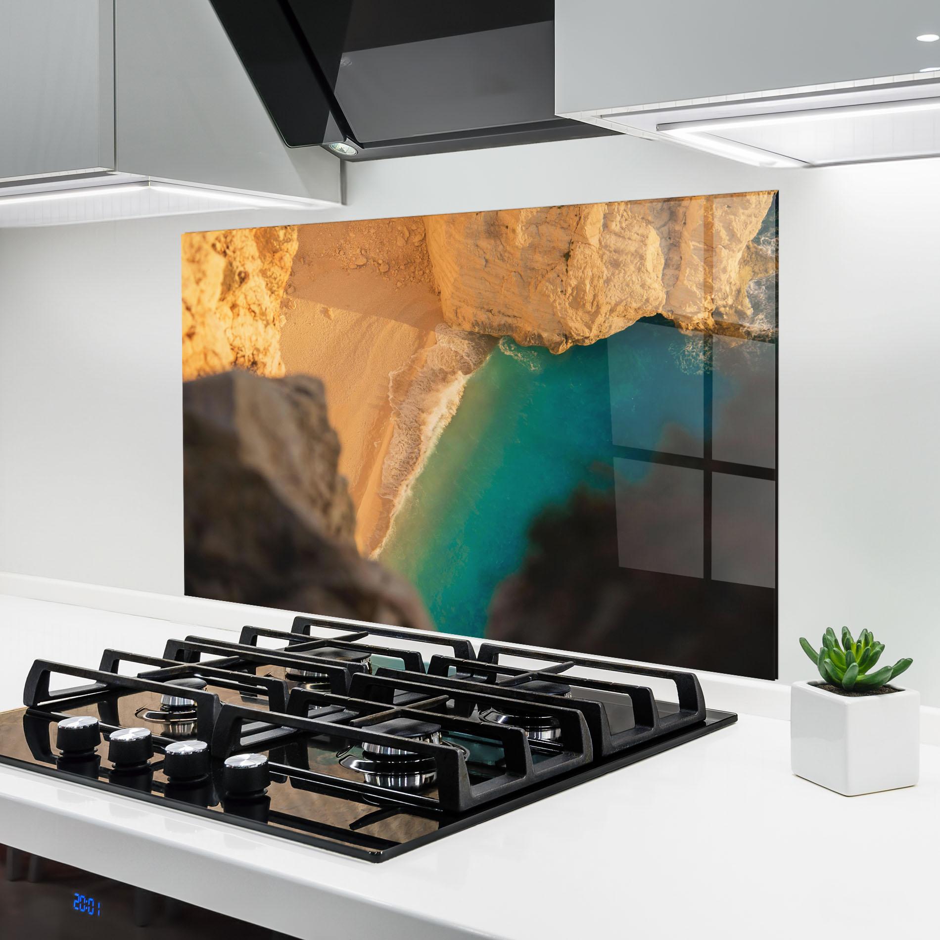 Küchenrückwand Glas Blue Beach Water mockup 6