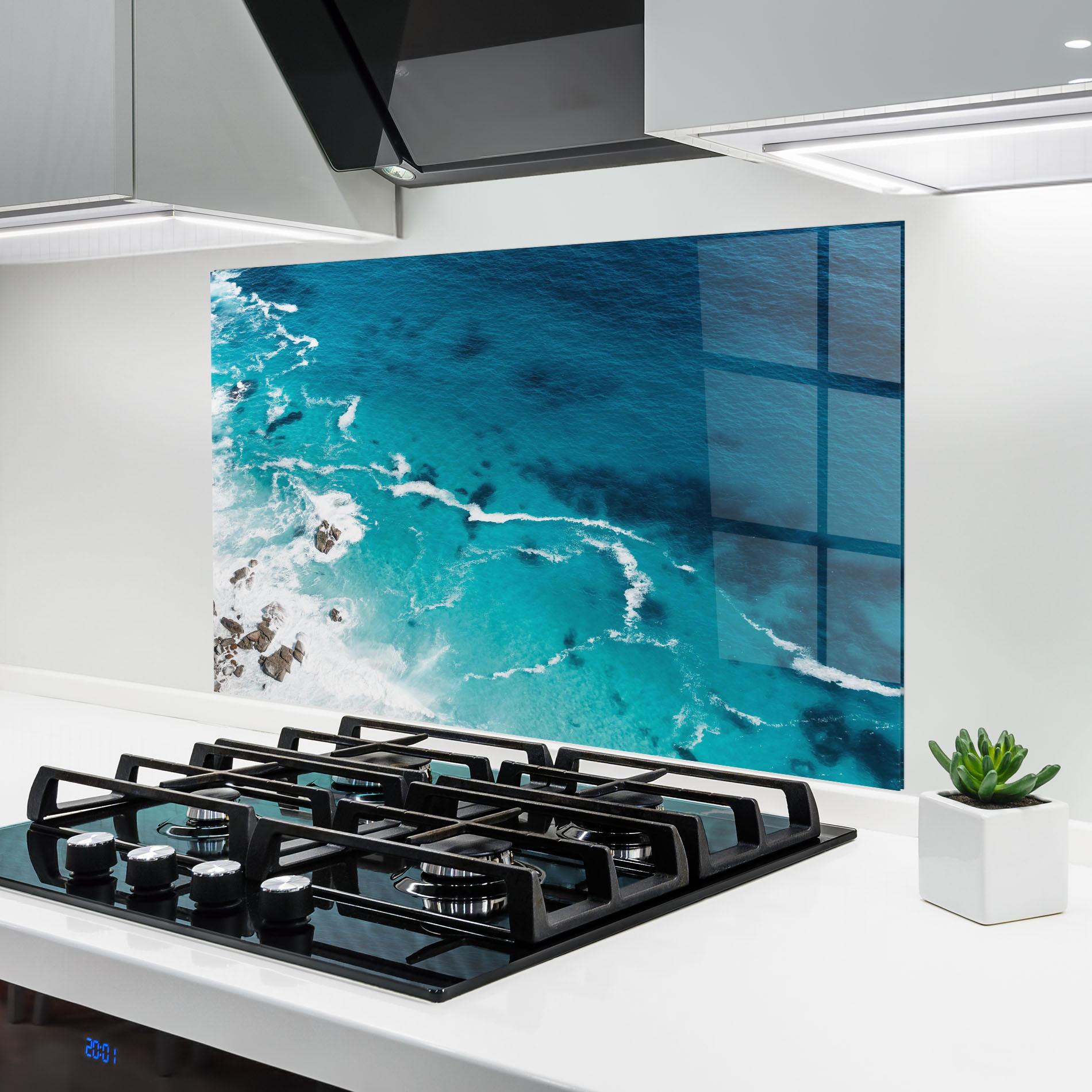 Küchenrückwand Glas Blue Water Beach mockup 6