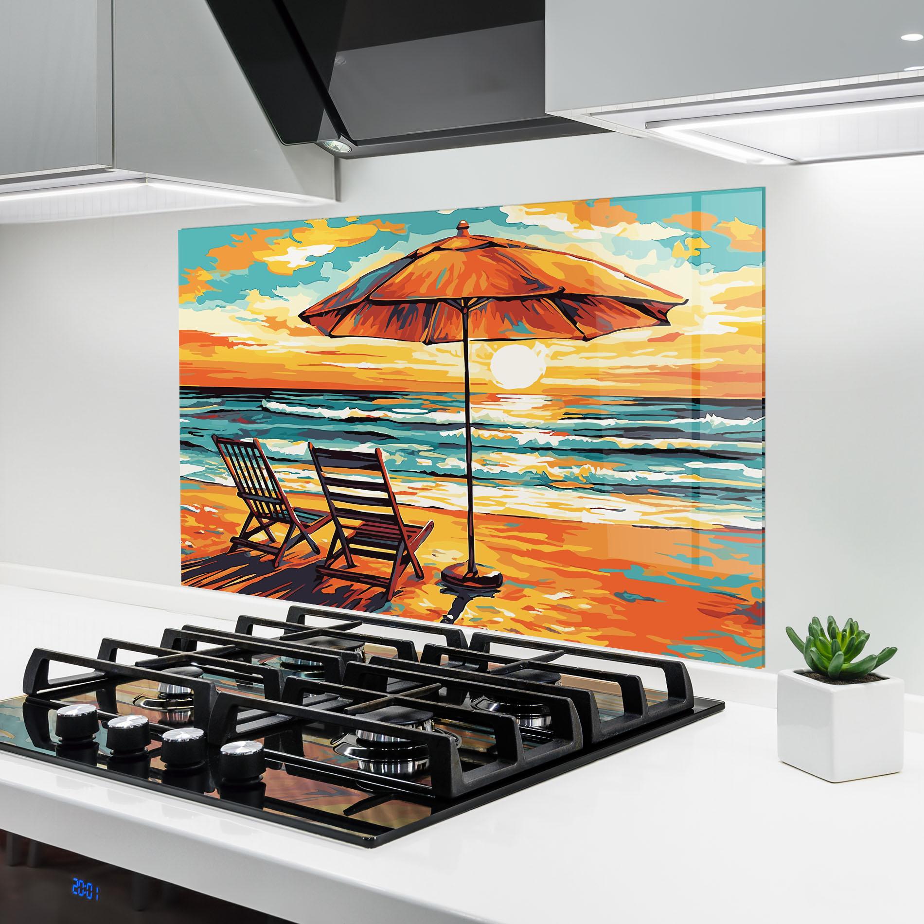 Küchenrückwand Glas Chair Sunset View mockup 6