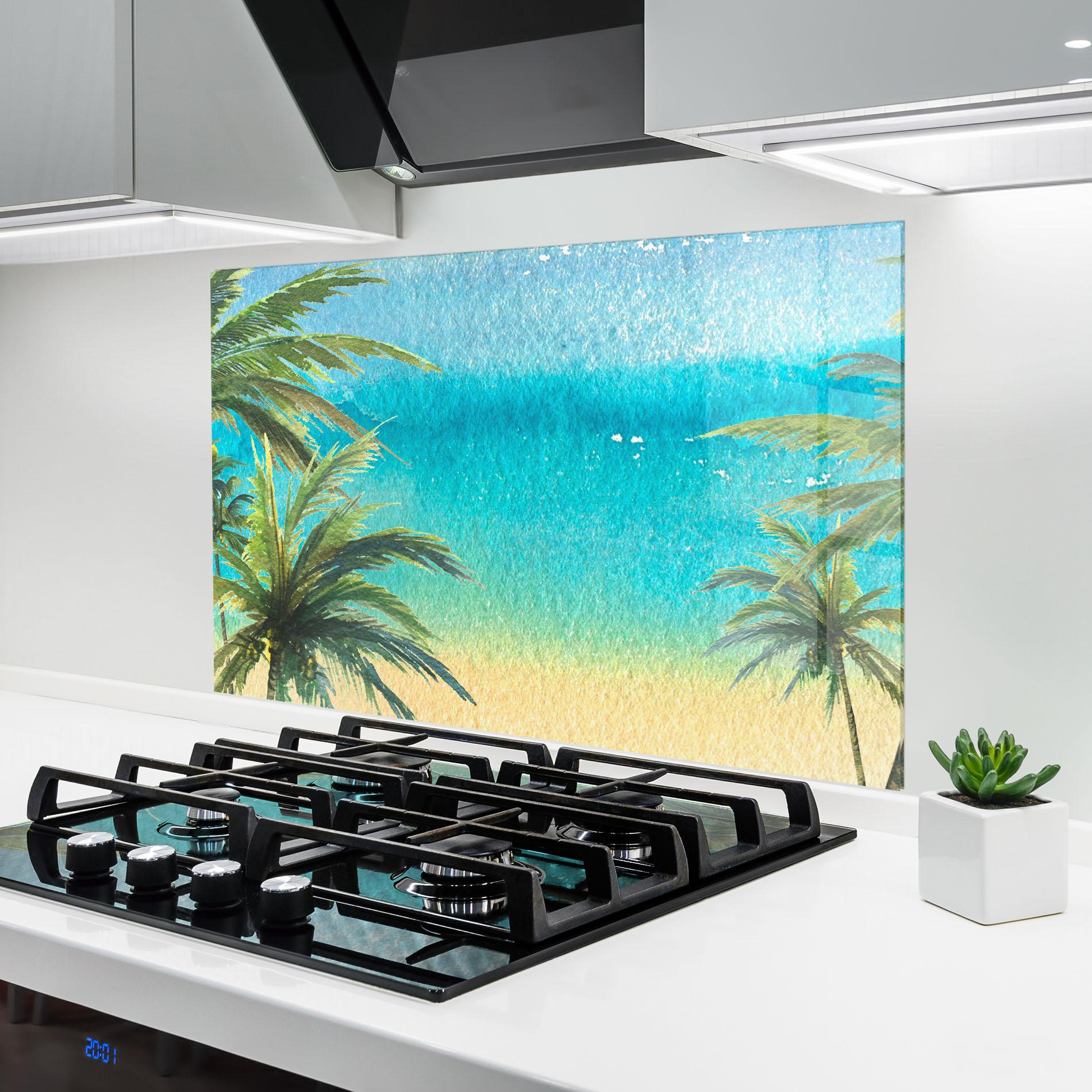 Küchenrückwand Glas Coconut Palms Paint mockup 6