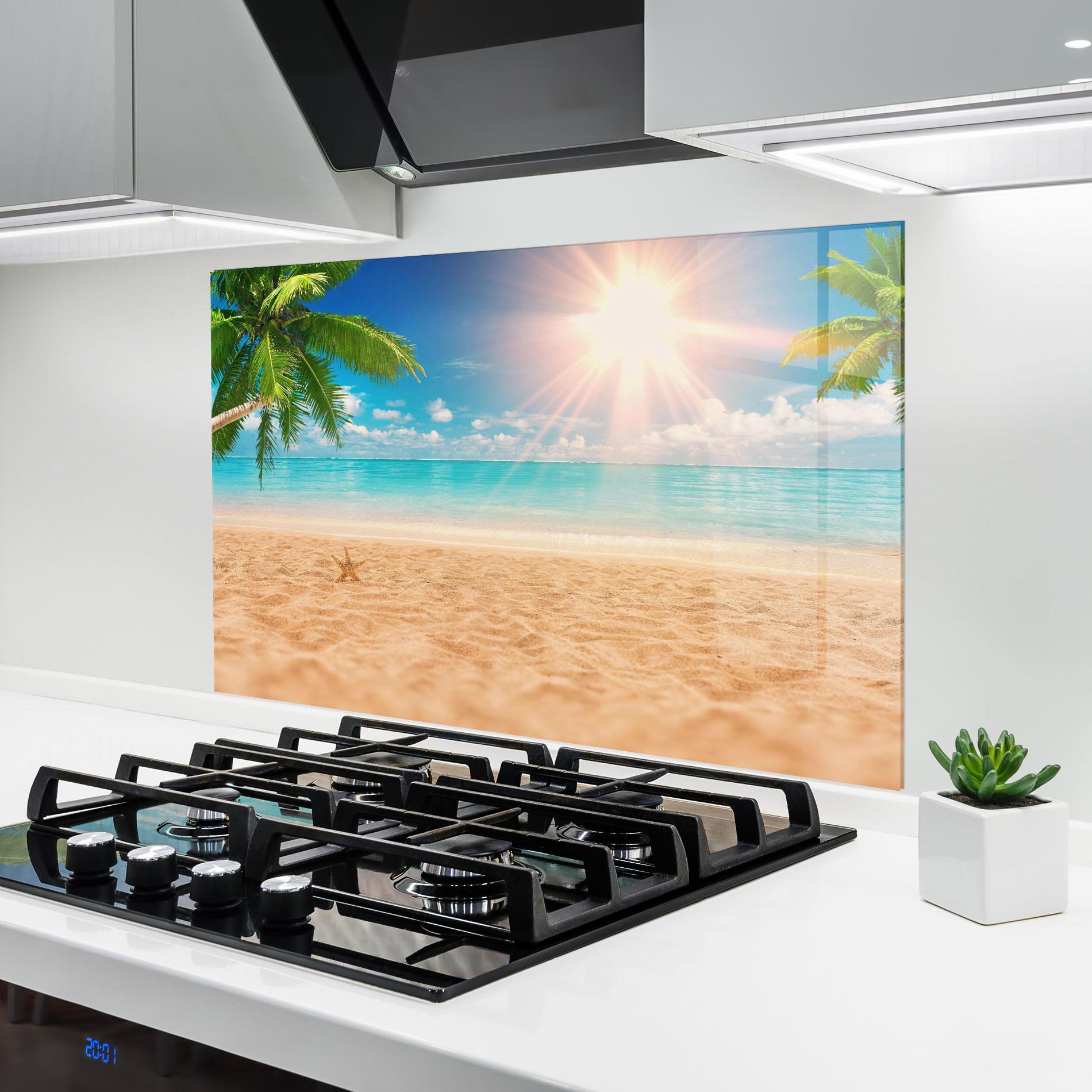 Küchenrückwand Glas Exotic Beach Ocean mockup 6