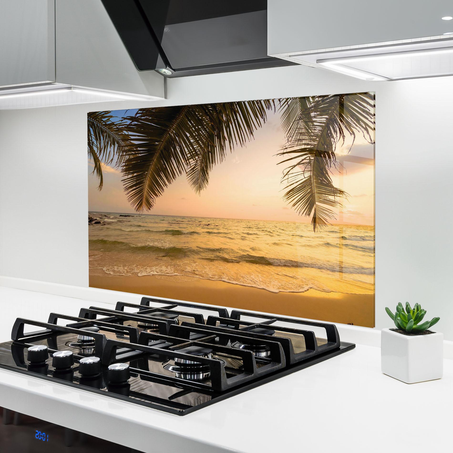 Küchenrückwand Glas Paradise Island mockup 6